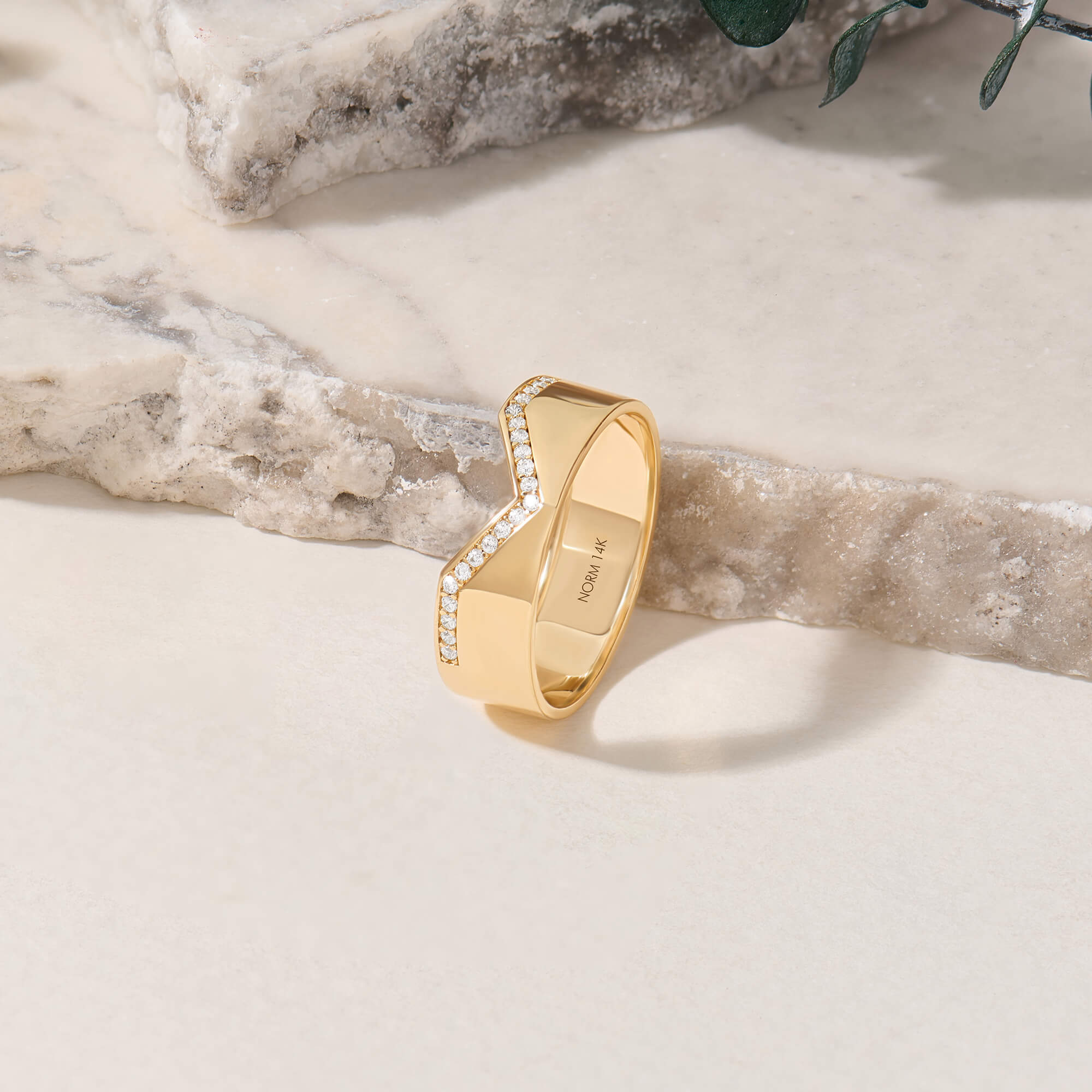 Paved Chevron Band Ring in 14K Solid Gold