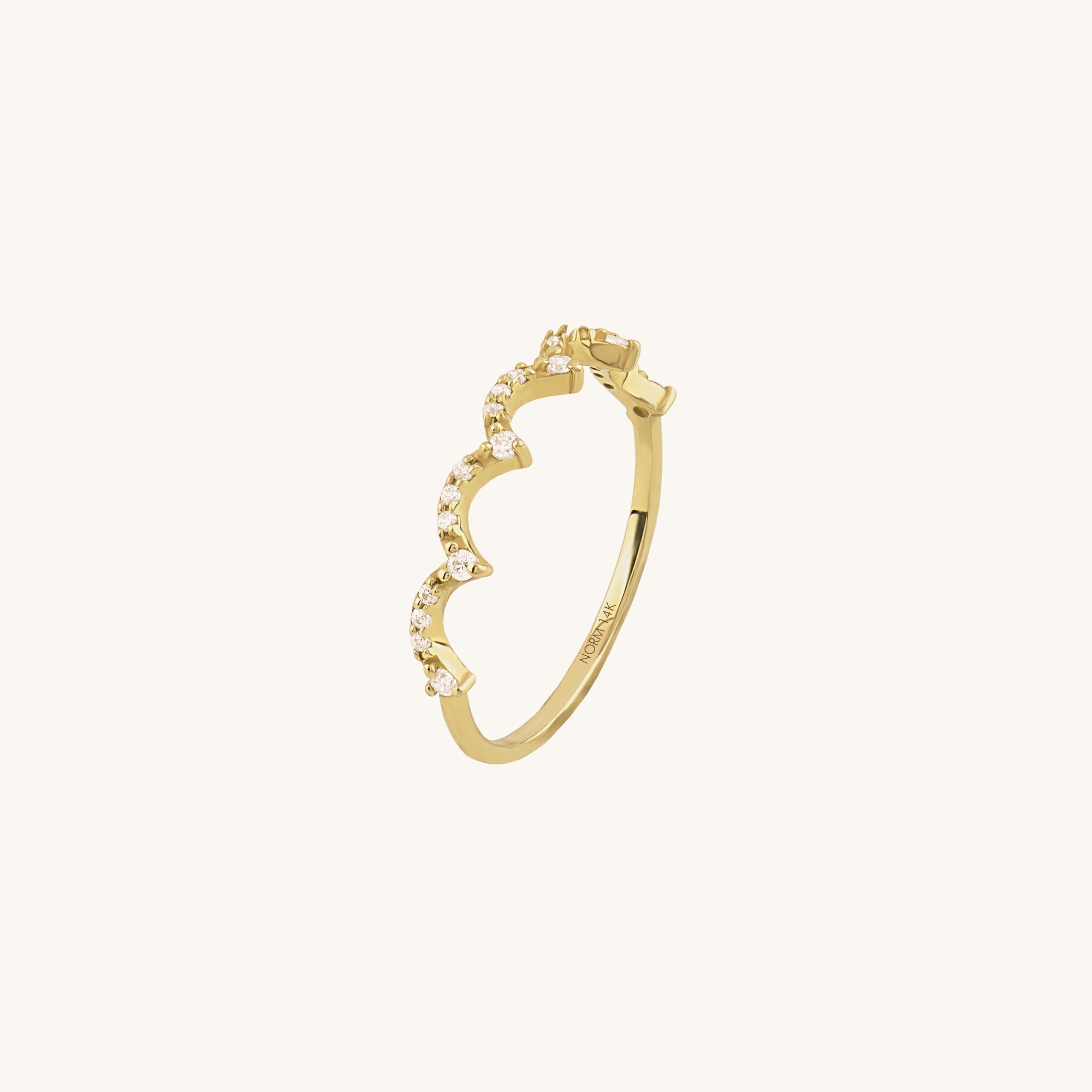 Women's Minimal Pave Wave Ring in 14k Real Gold - Norm Jewels