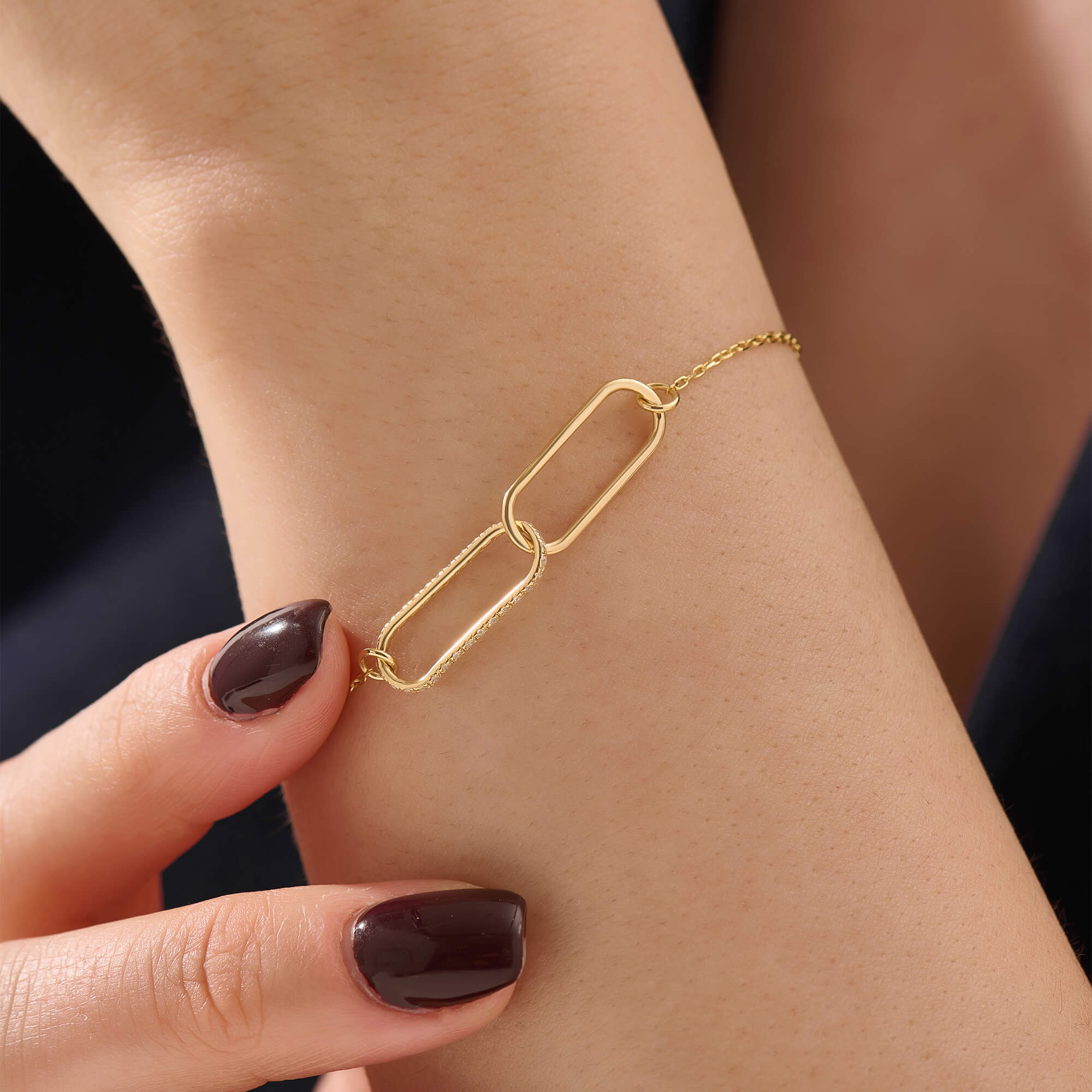 Women's 24K Gold Vermeil Pave Link Chain Bracelet