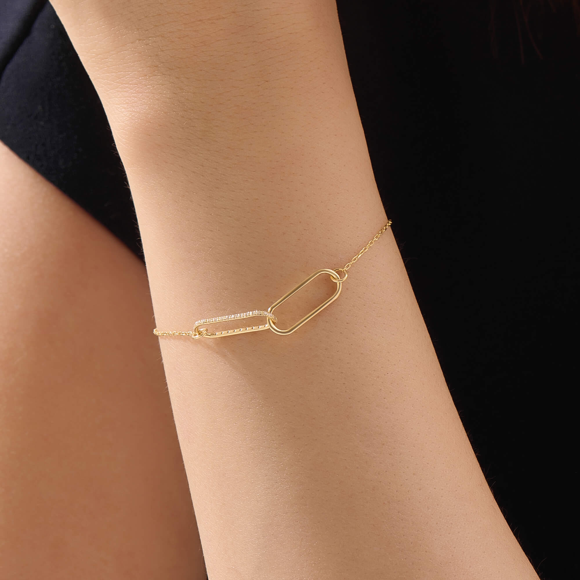 Women's Pave Link Chain Bracelet in 24K Gold Vermeil