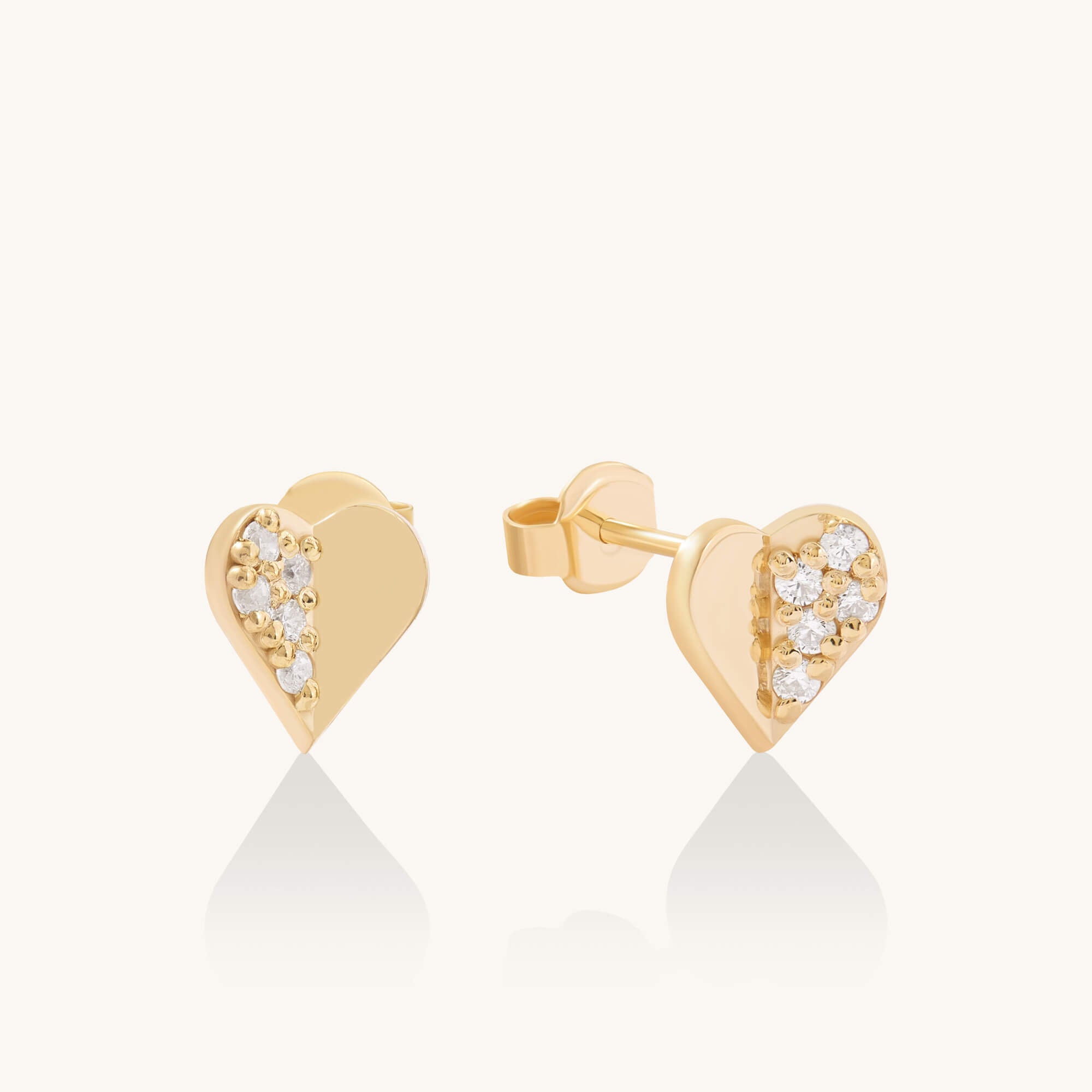 Pave Mini Heart Stud Earrings in 24K Gold Vermeil