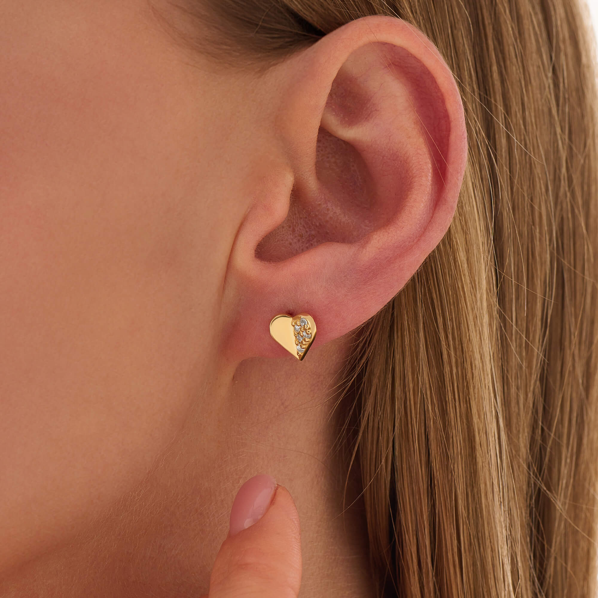 Women's 24K Vermeil Pave Mini Heart Studs