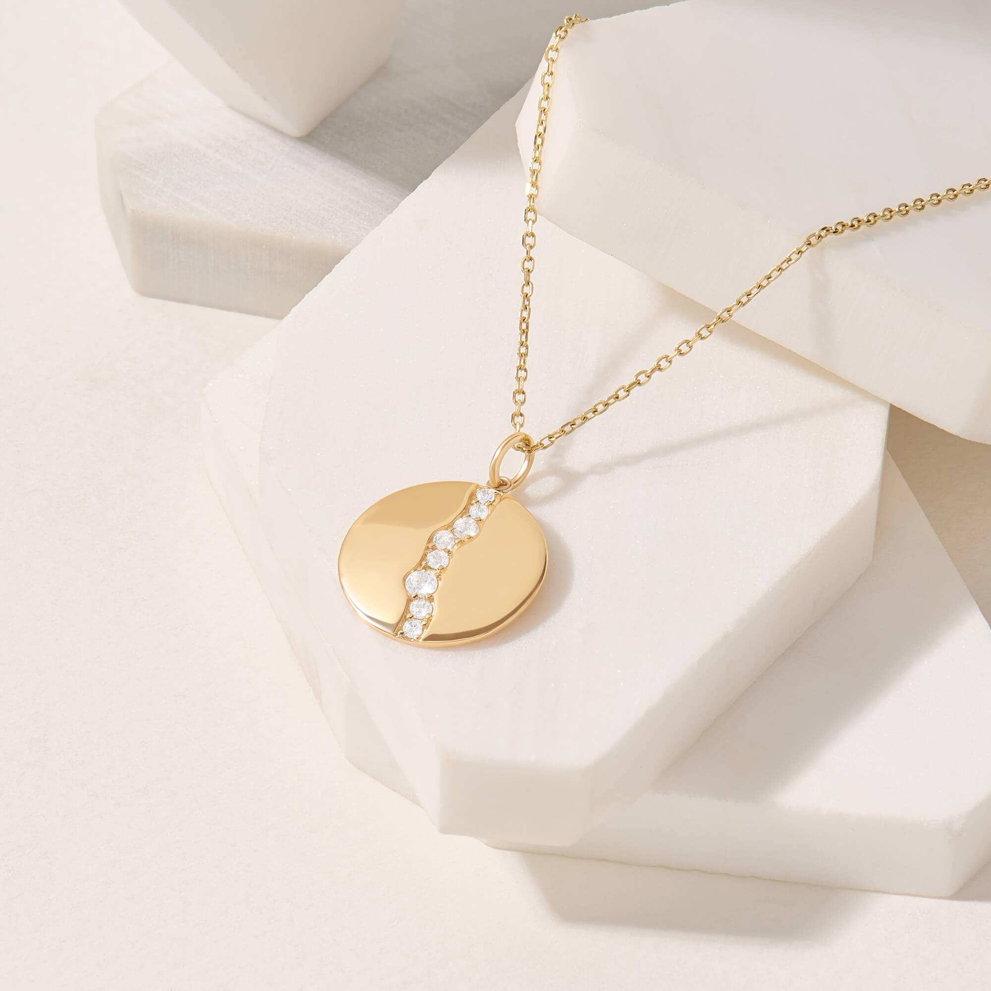 Women's Pave River Coin Necklace in Gold
