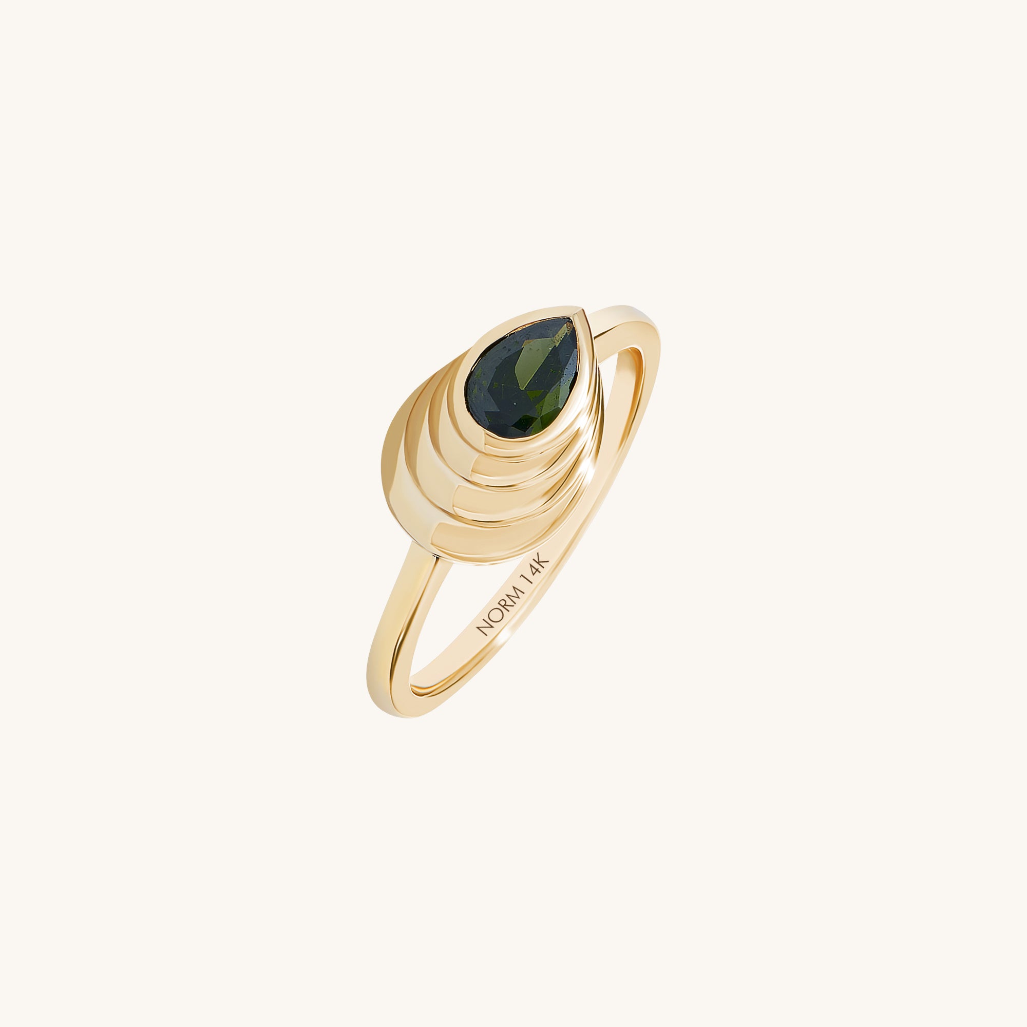 Pear Emerald Shell Ring in Real Yellow Gold