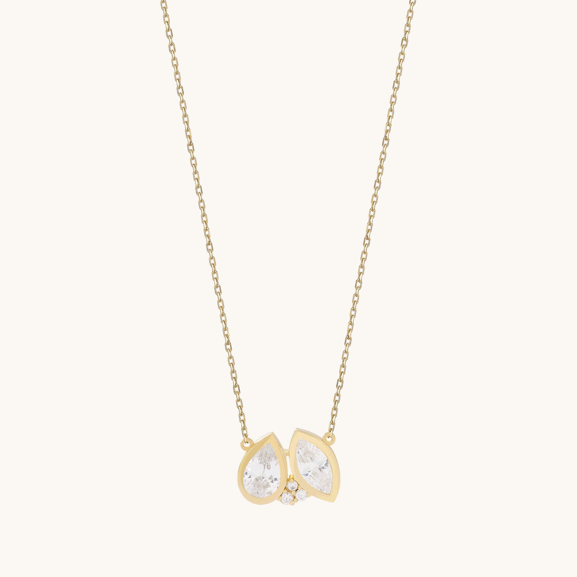 Pear Marquise Moissanite Duo Necklace in Solid Gold