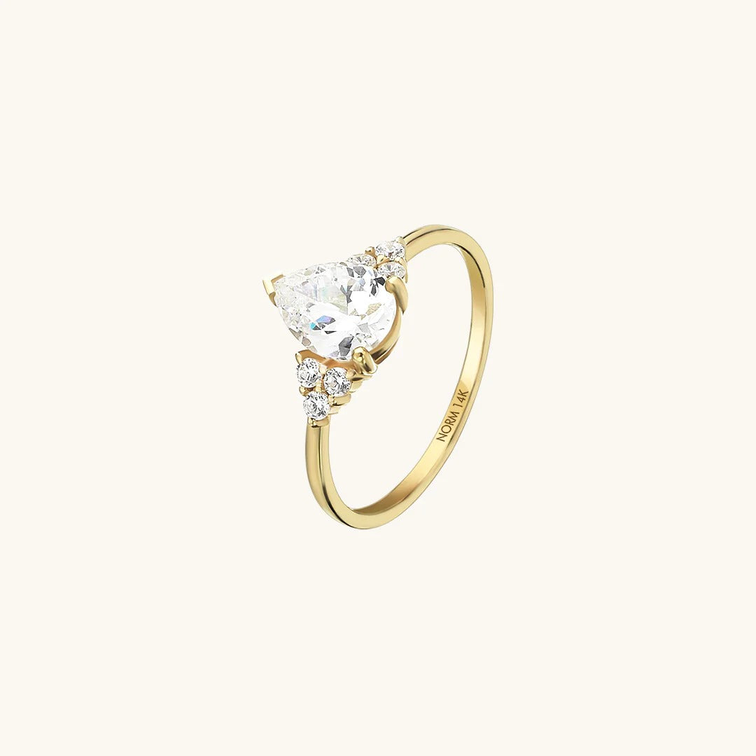 Solid Yellow Gold Pear Moissanite Engagement Ring