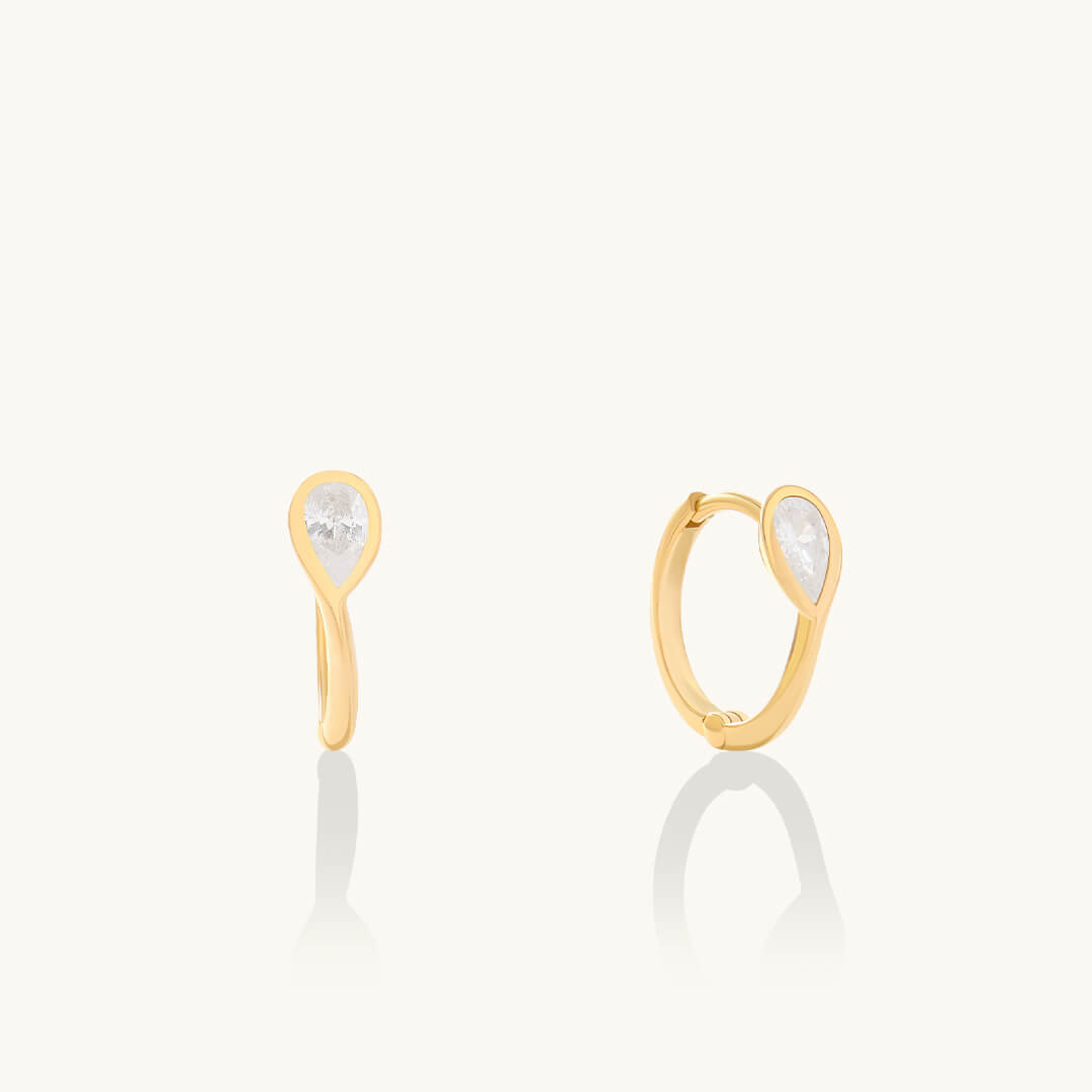 24K Gold Vermeil Pear Solitaire Huggie Earrings
