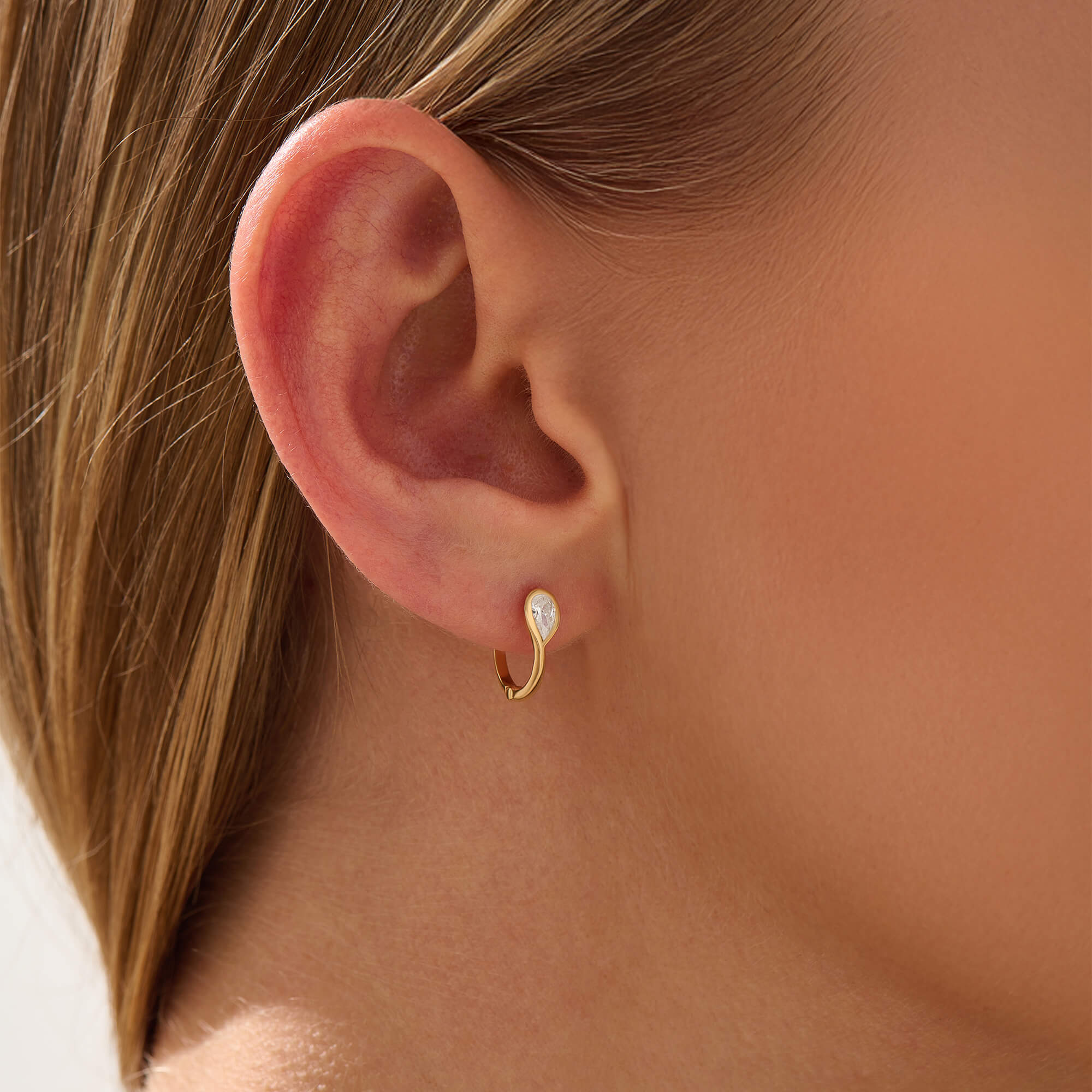 Women's 24K Gold Vermeil Pear Solitaire Huggie Earrings