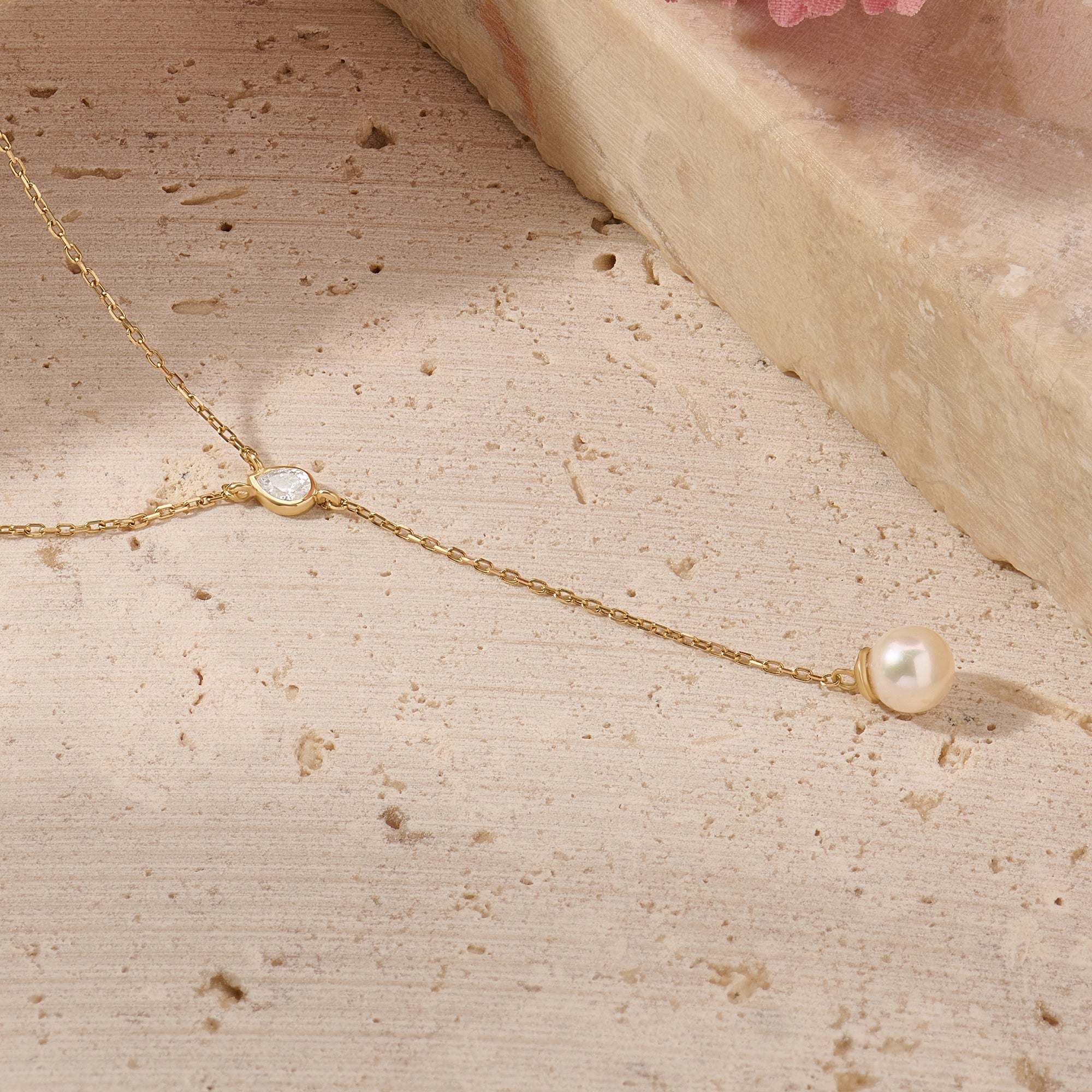 14k Solid Gold Dainty Pearl Drop Necklace