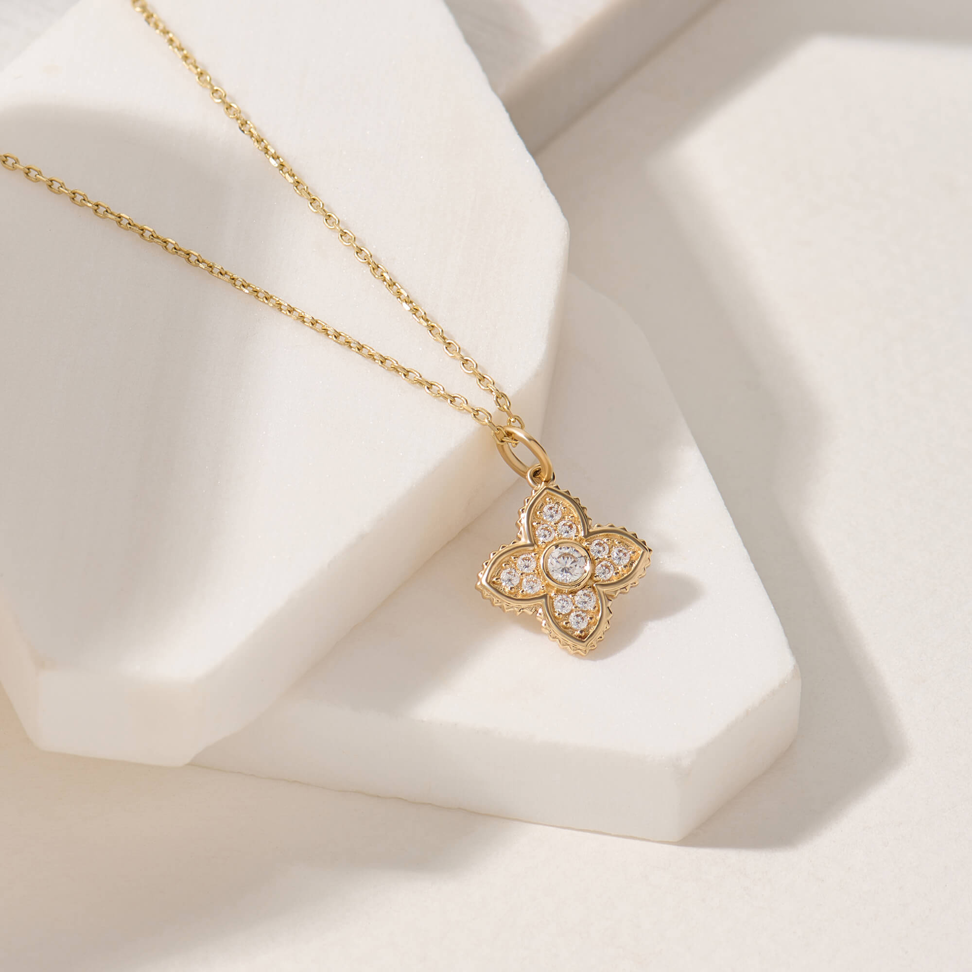 Princess Flower Necklace in 14K Real Yellow Gold