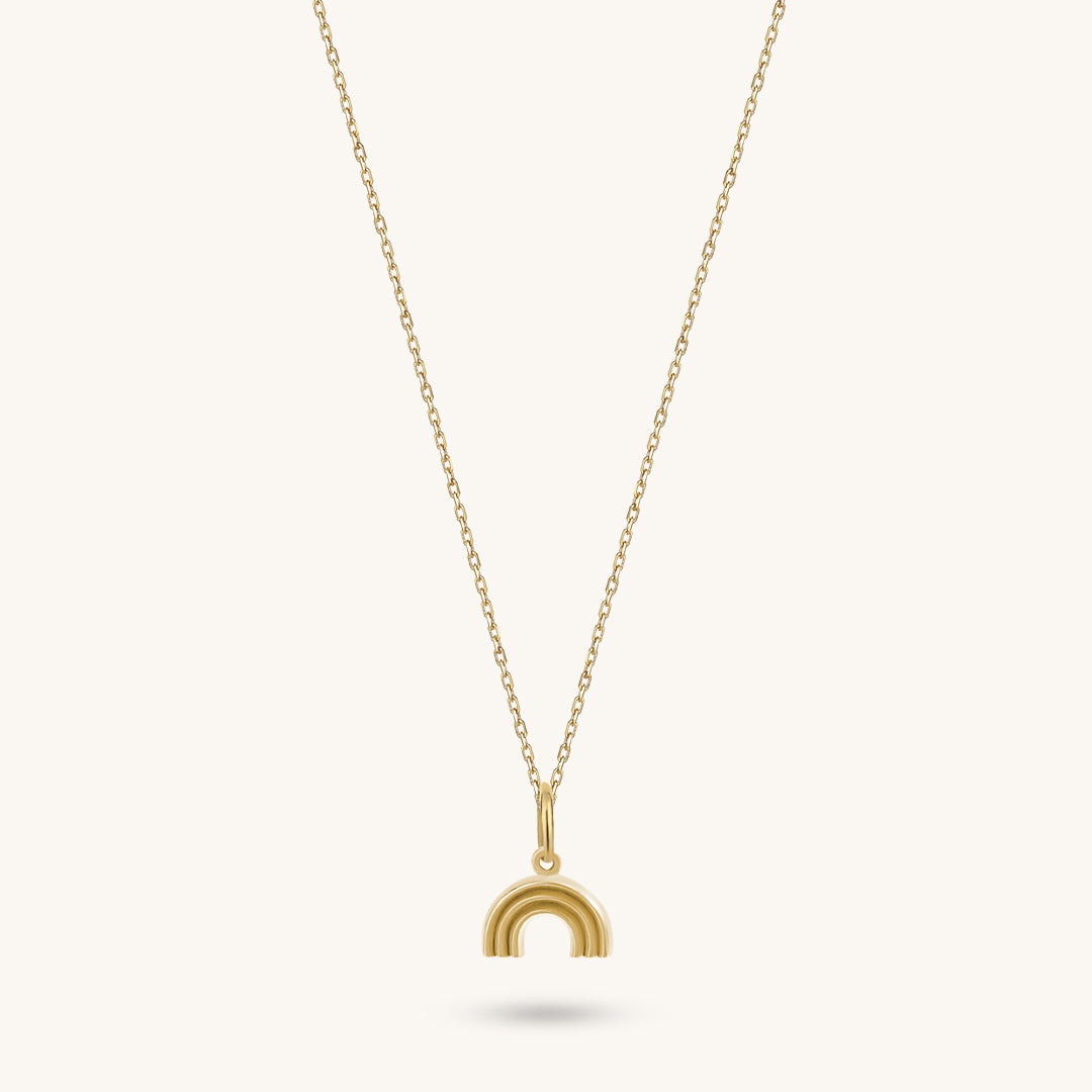 14K Real Gold Rainbow Charm Necklace for Women
