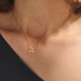 14K Real Yellow Gold Rainbow Charm Necklace for Women