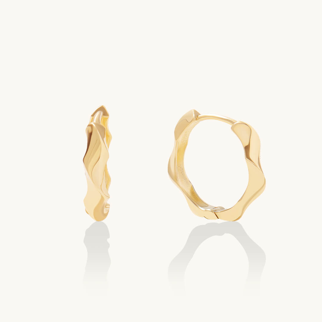 Ripple Hoop Earrings in 14K Solid Gold