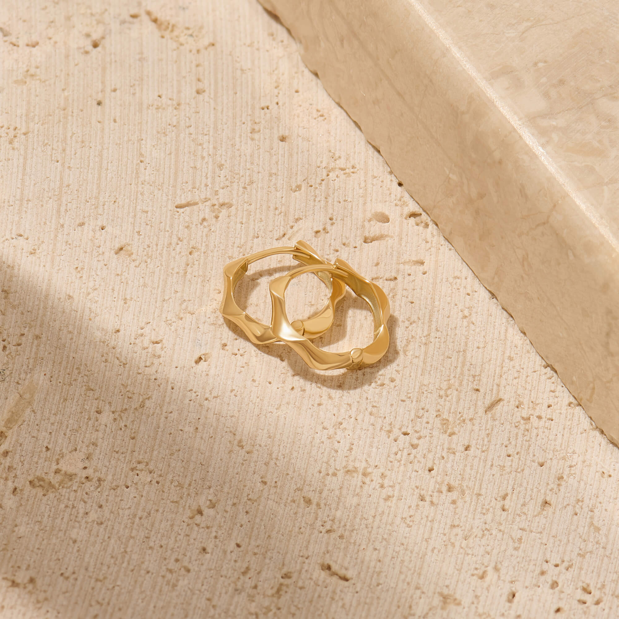 Ripple Design Hoop Earrings in 14K Solid Yellow Gold