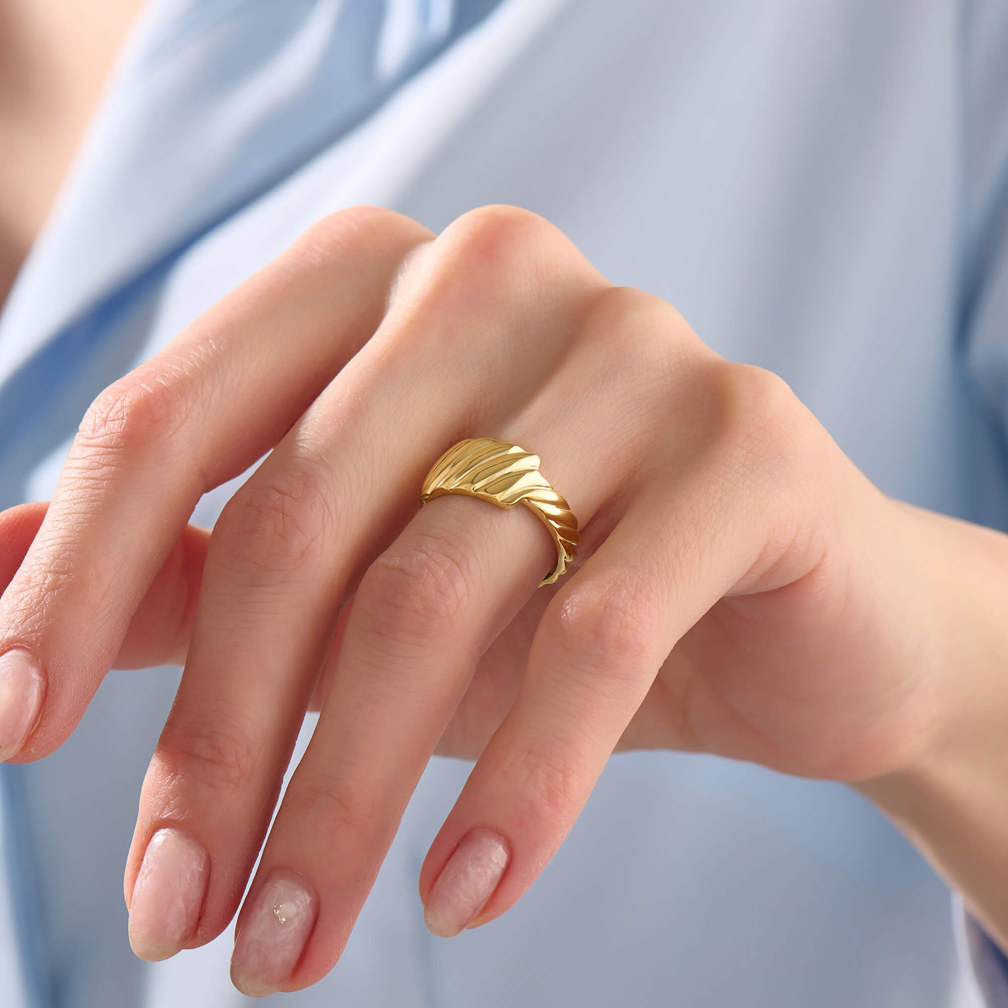 Women's Ripple Statement Ring in Gold Vermeil on 925 Solid Silver