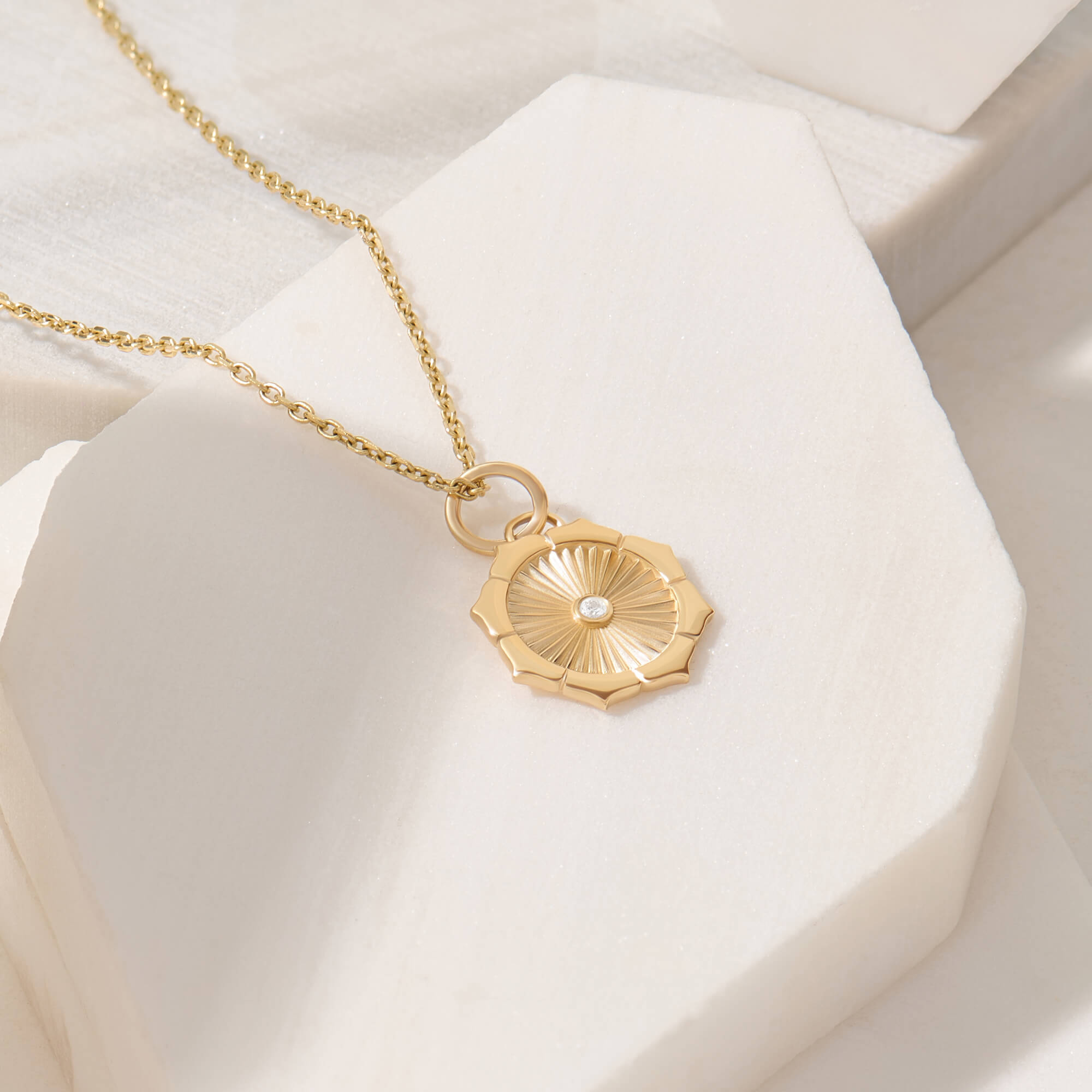Rising Sun Necklace in 14K Solid Yellow Gold