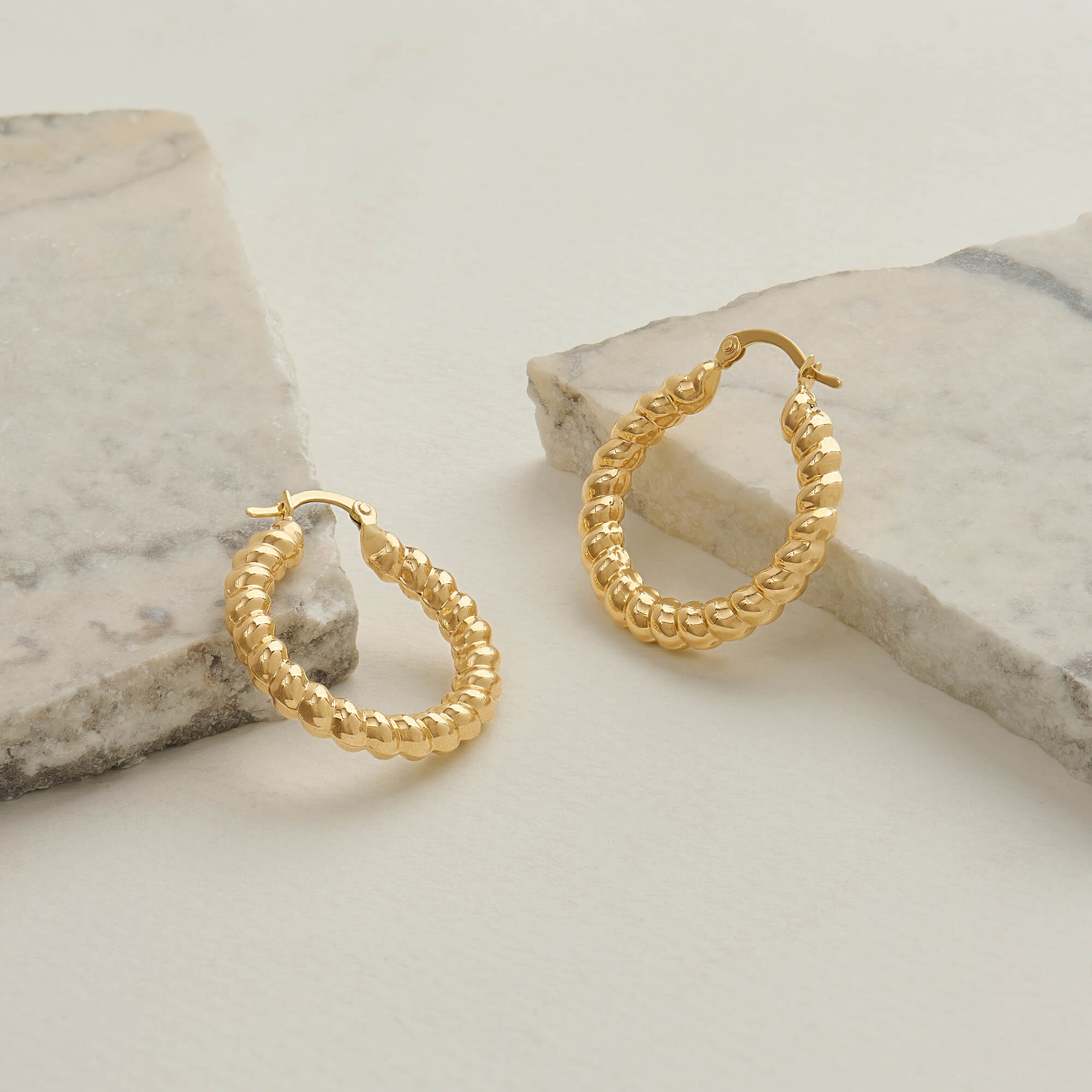 Rope Hoop Earrings in 14K Real Yellow Gold