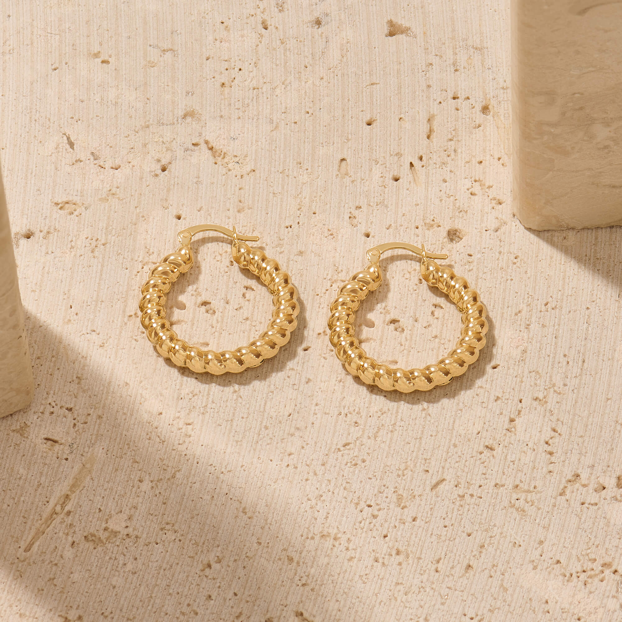 Rope Design 14K Solid Gold Hoop Earrings