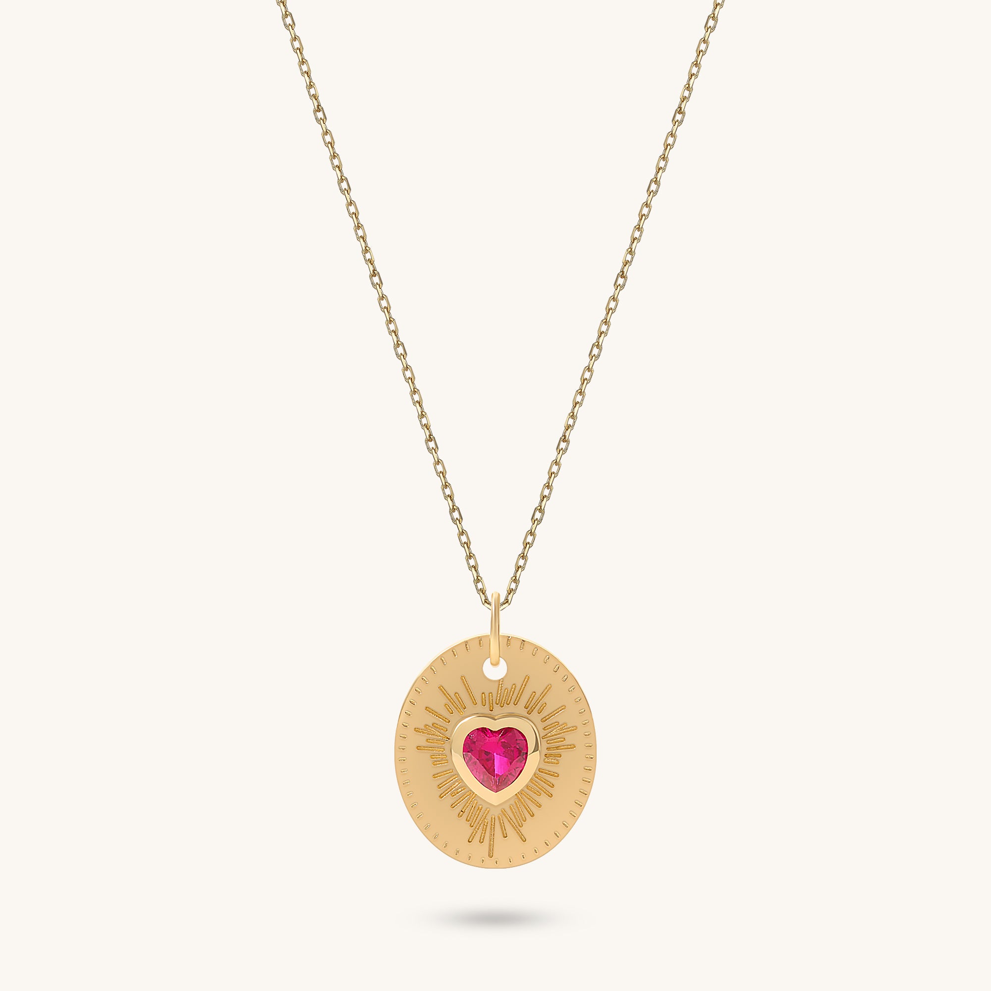 Ruby Heart Sunburst Necklace in 14K Solid Gold