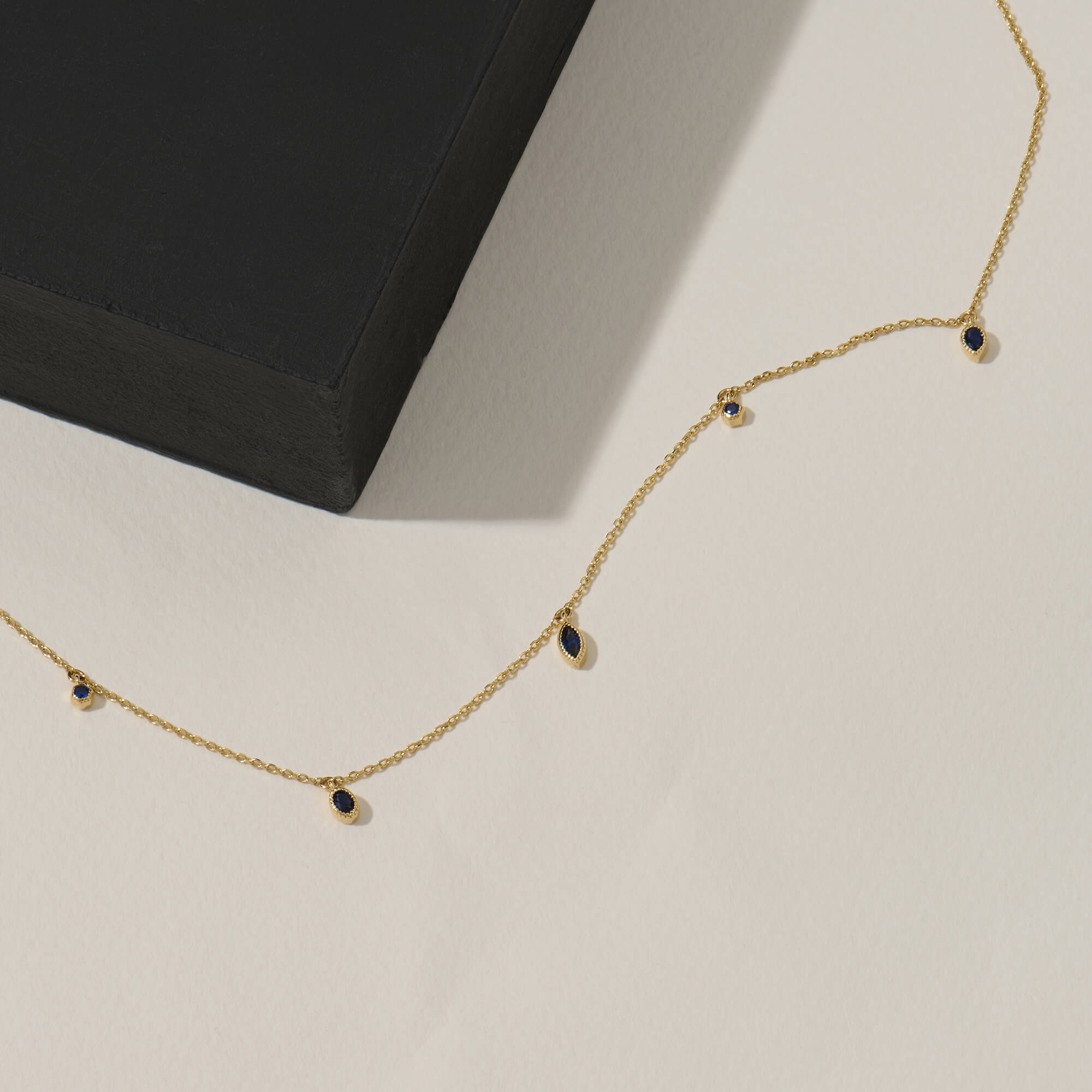 Sapphire Bezel Necklace in Solid Yellow Gold