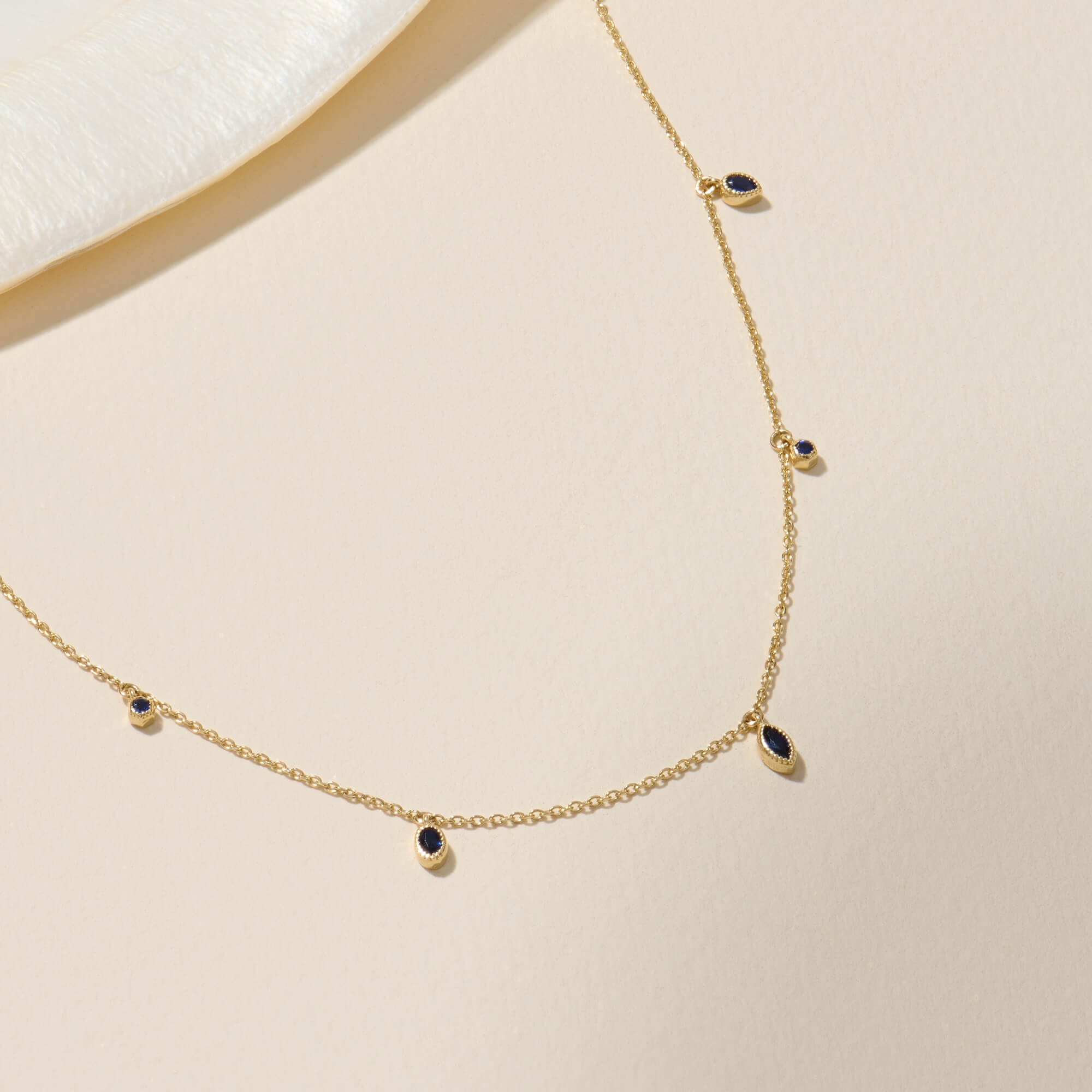 Bezel Station Necklace with Sapphires in 14K Solid Gold