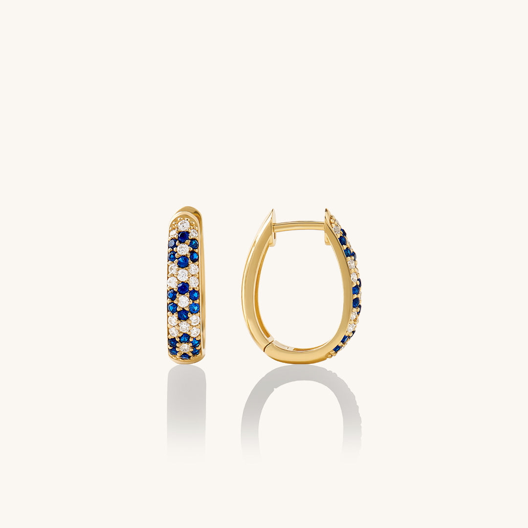 Women's 14K Real Gold Sapphire Daisy Floral Huggie Earrings