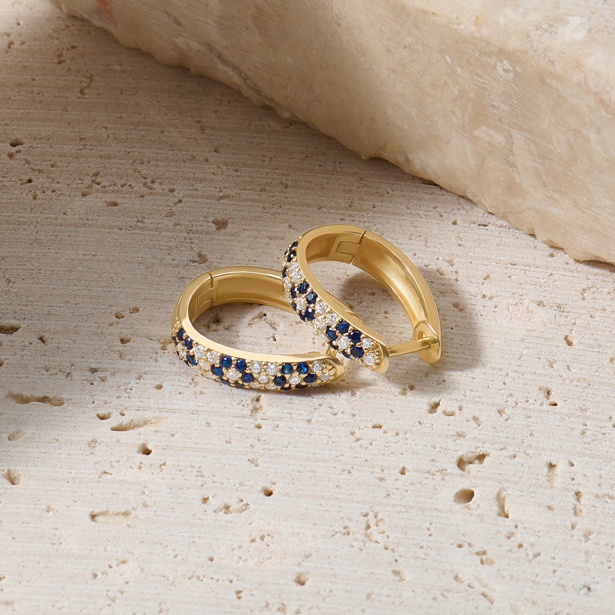 14K Gold Sapphire Daisy Flower Huggie Earrings
