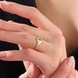 Women's Sapphire North Star Signet Ring in 14K Solid Gold