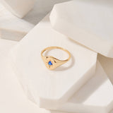 North Star Signet Ring in 14K Real Gold with Sapphire