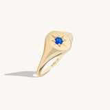 Sapphire North Star Signet Ring in 14K Solid Gold