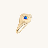 North Star Signet Ring in 14K Solid Yellow Gold with Sapphire