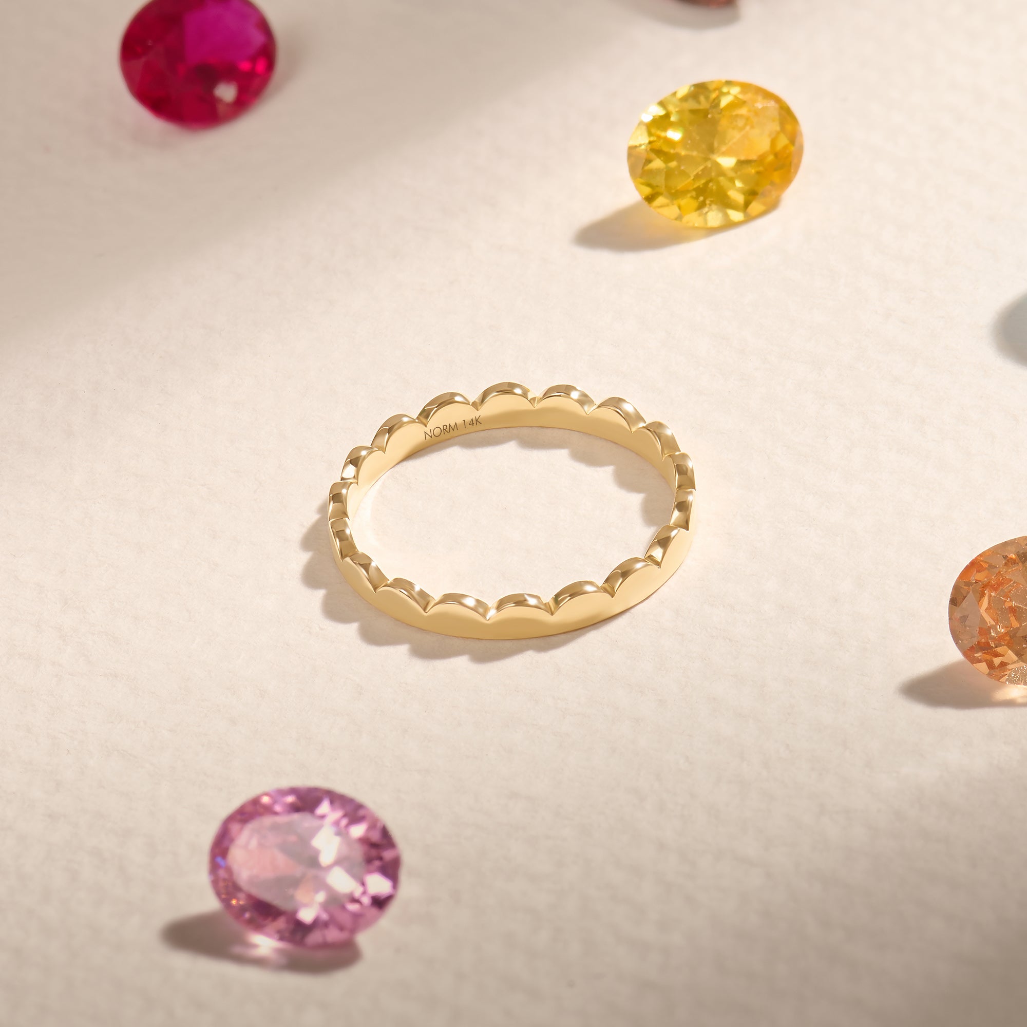 14K Real Yellow Gold Scallop Band Ring