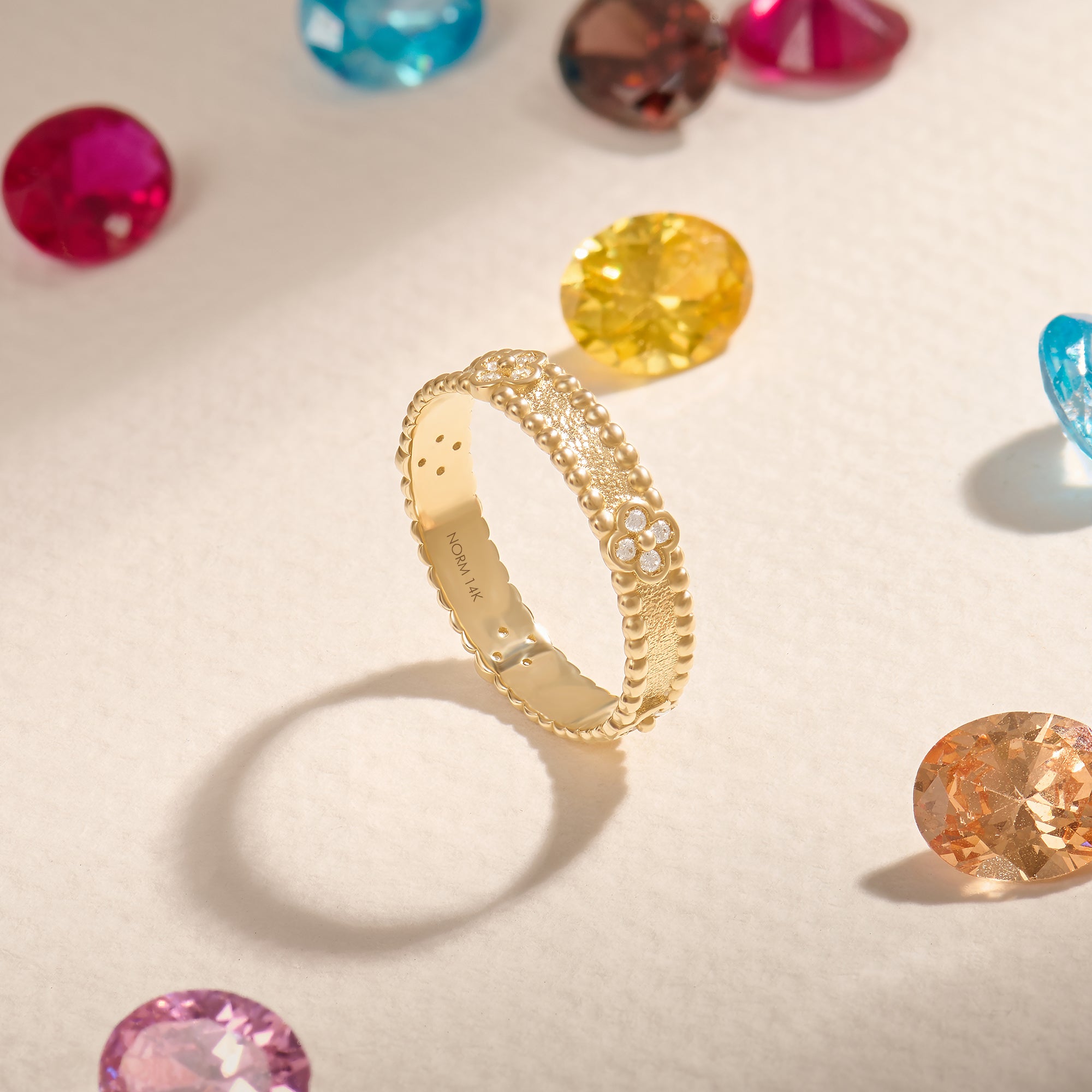 14K Solid Gold Shamrock Band Ring for Women