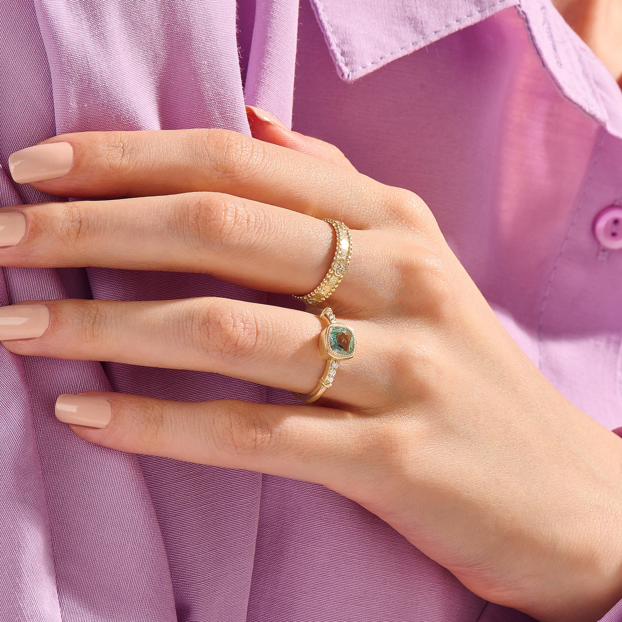 14K Real Gold Flower Design Bold Band Ring