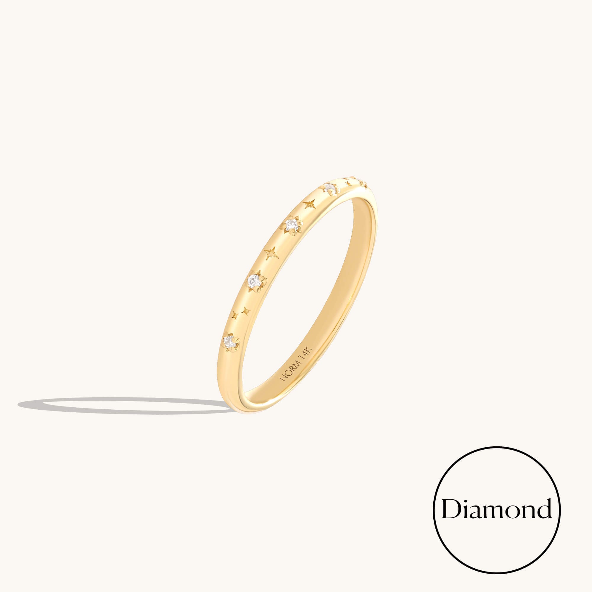 Slim Diamond Star Pave Band Ring in Solid Gold