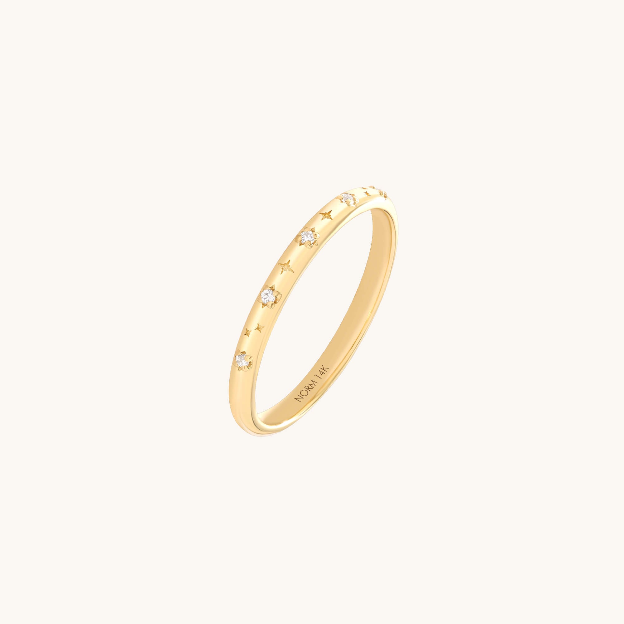 Real Yellow Gold Slim Diamond Star Pave Band