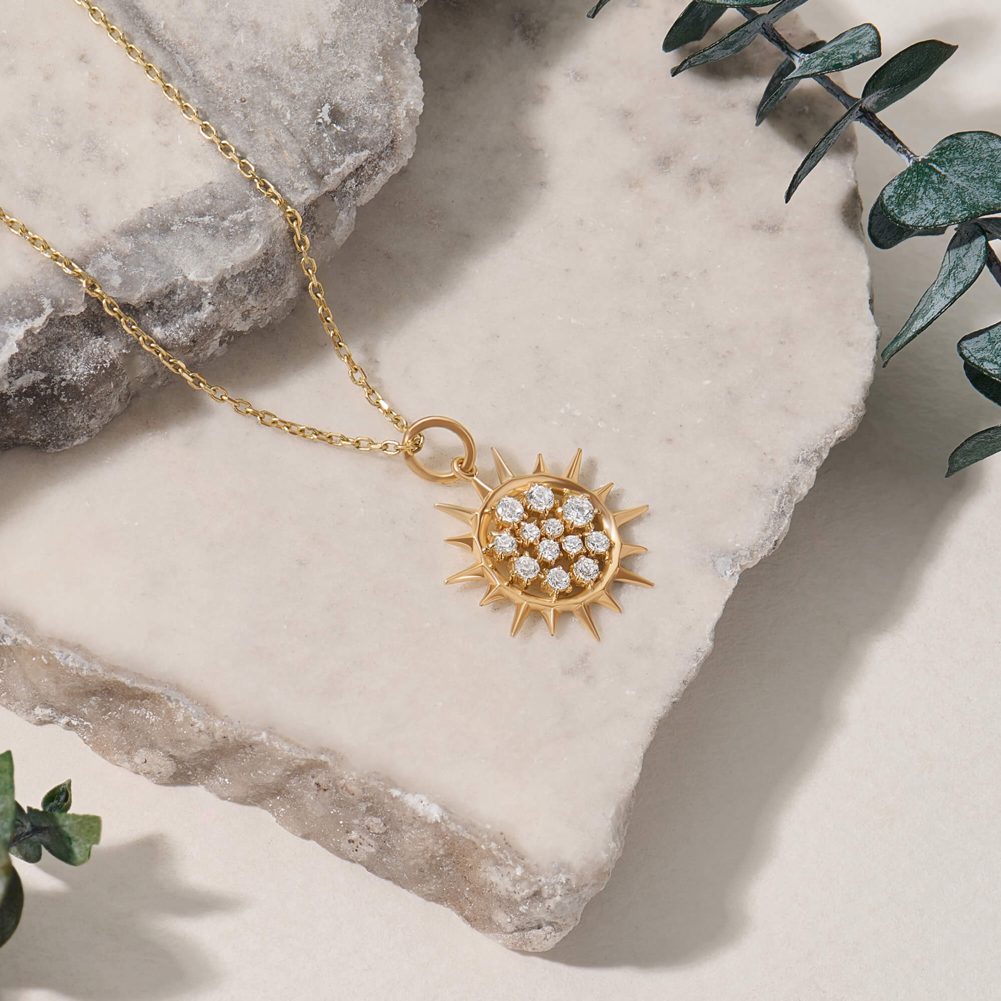 Soleil Necklace in 14K Solid Yellow Gold with CZ