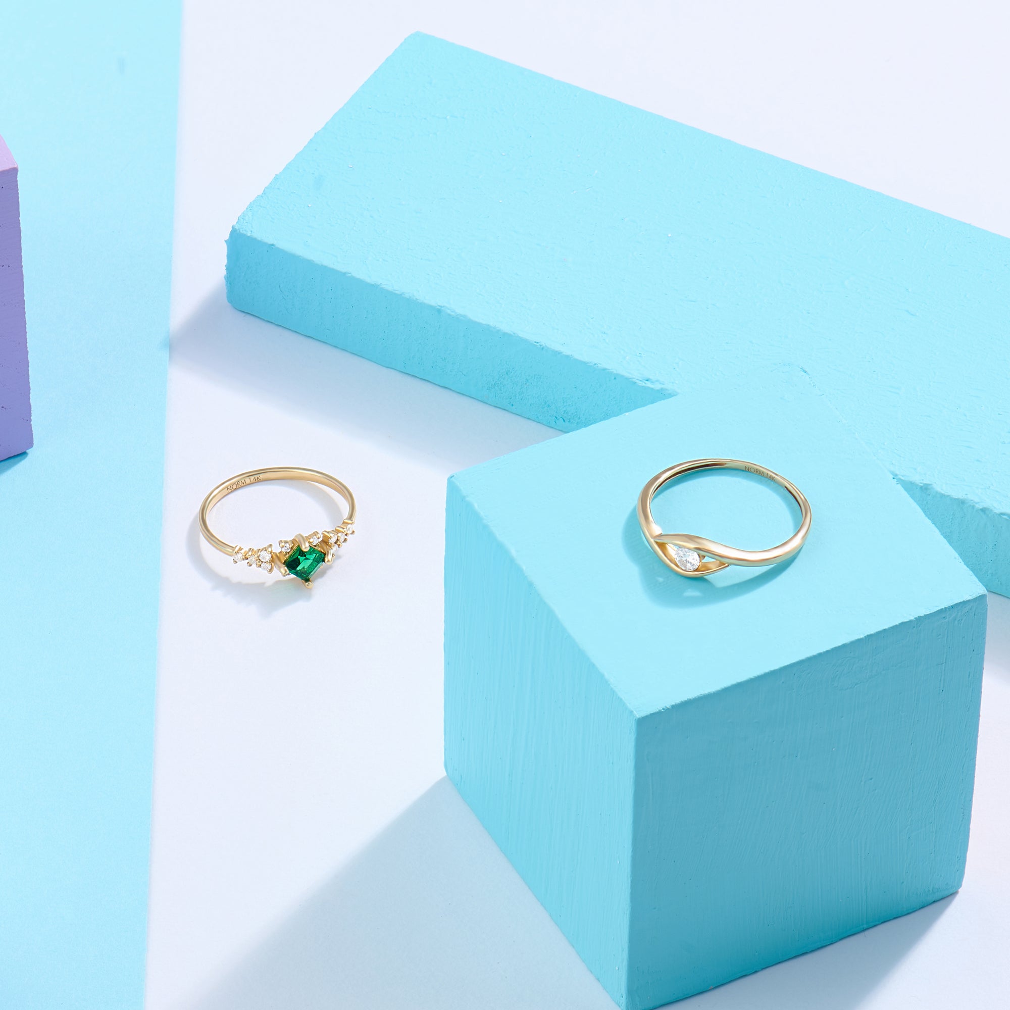 Women's Princess Cut Emerald Promise Ring in 14k Real Yellow Gold