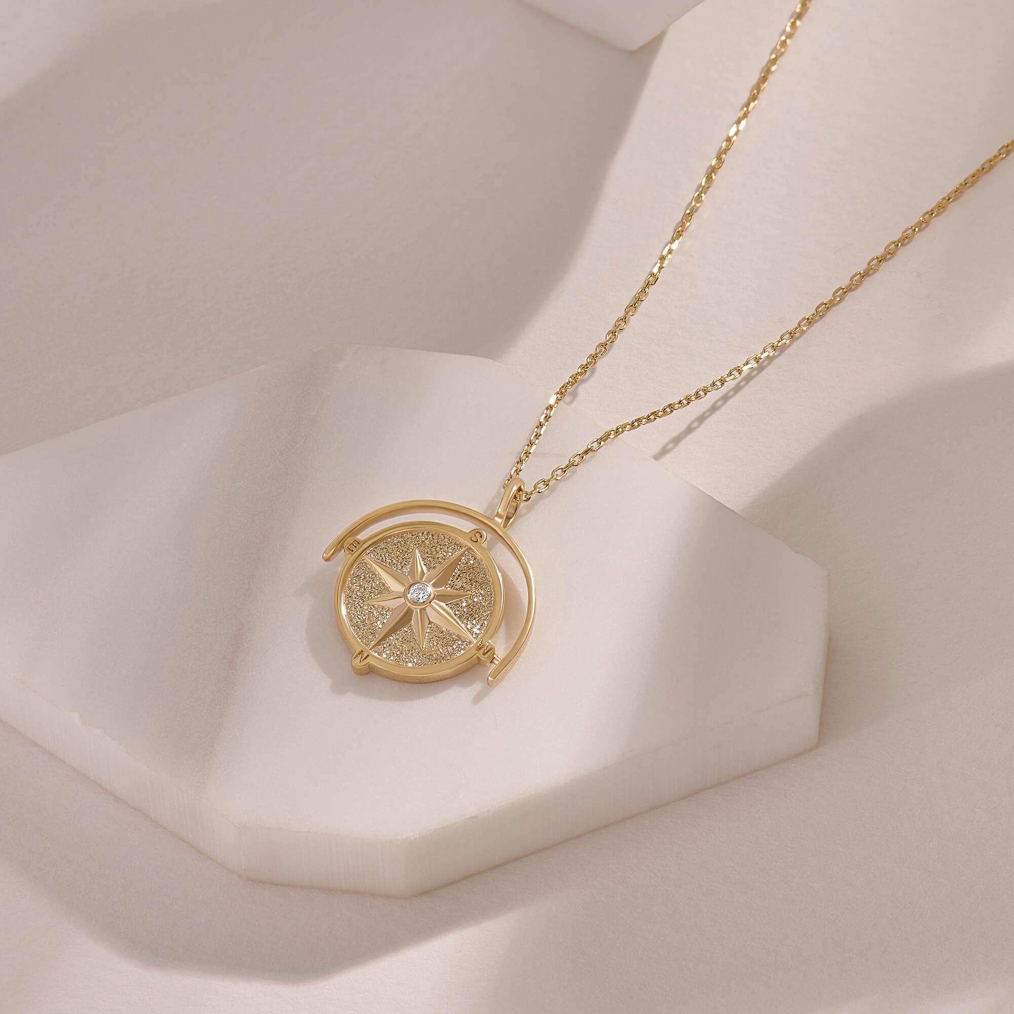 Compass Necklace with Spinner in Gold Vermeil on Solid Silver