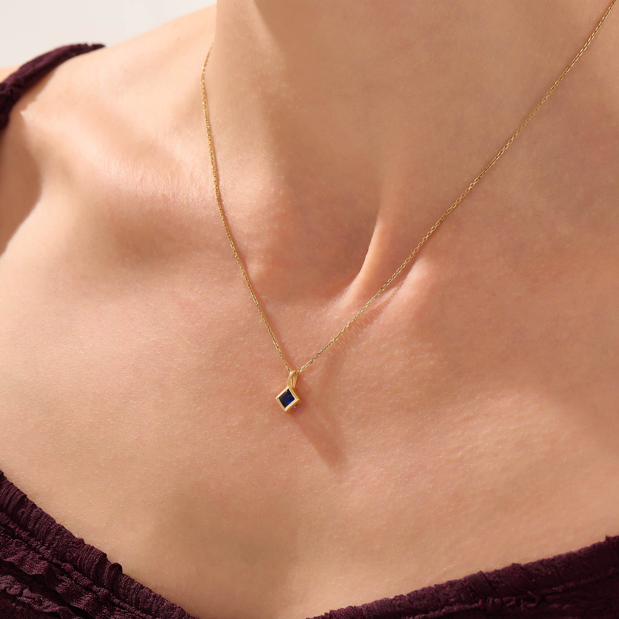 Women's Gold Vermeil Square Sapphire Necklace