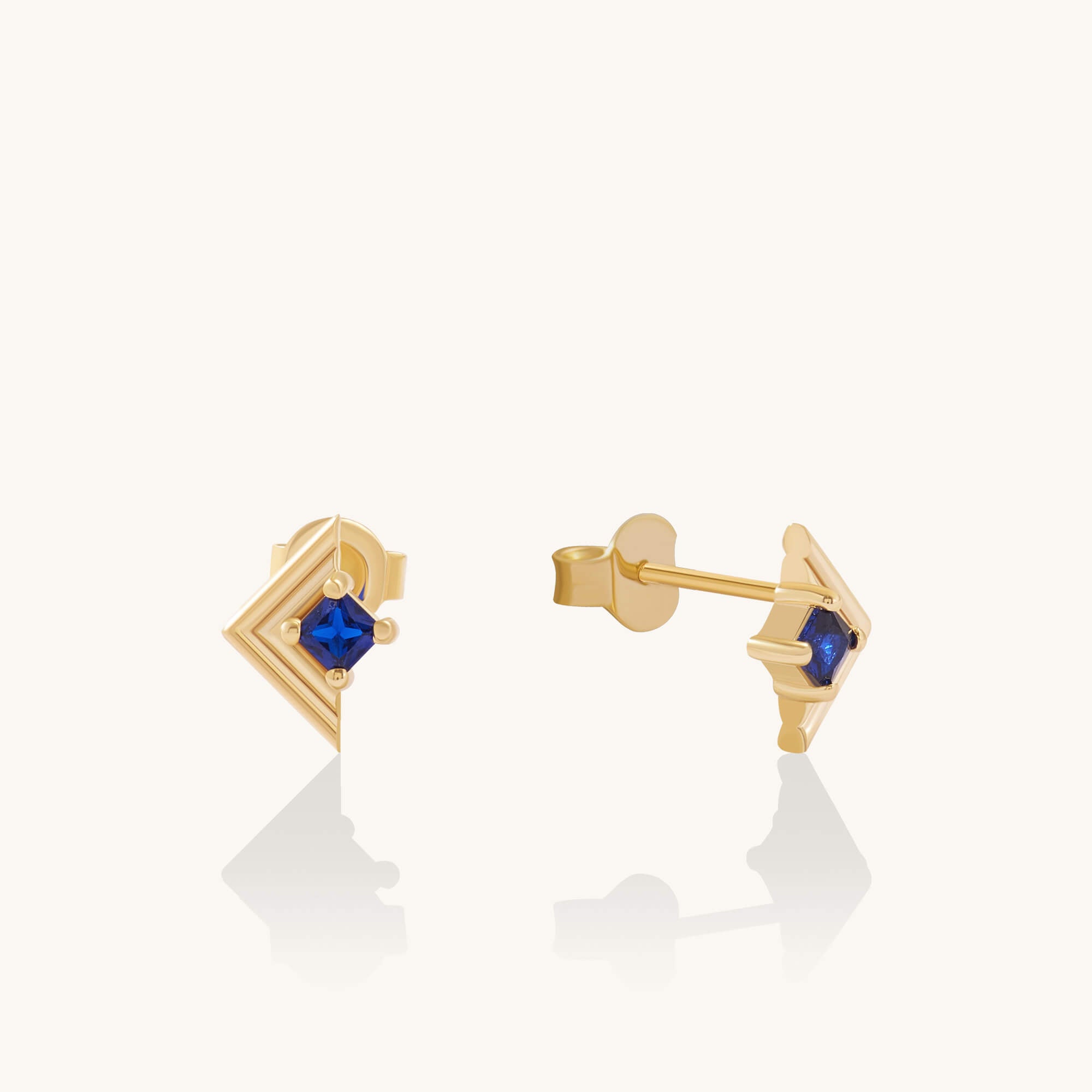 Square Sapphire Ridged Earrings in 24K Gold Vermeil