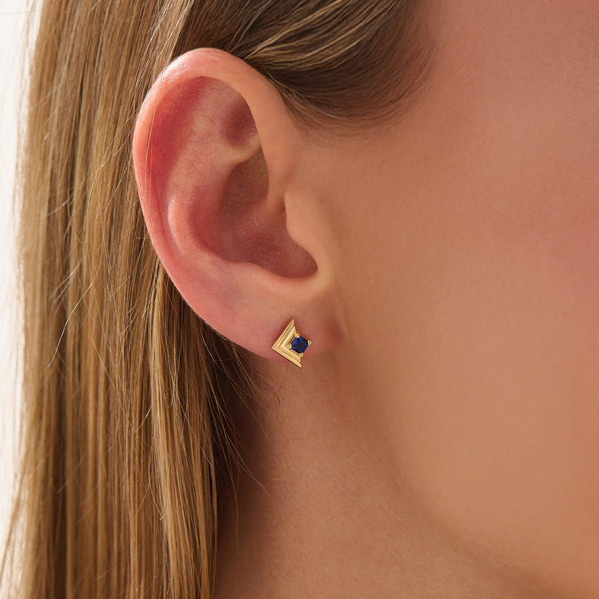 Women's Square Sapphire Ridged Earrings in 24K Gold Vermeil