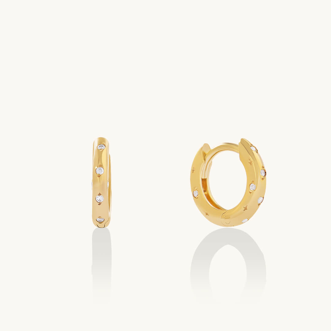 Star Pave Huggie Earrings in 24K Gold Plated Vermeil on 925 Sterling Silver