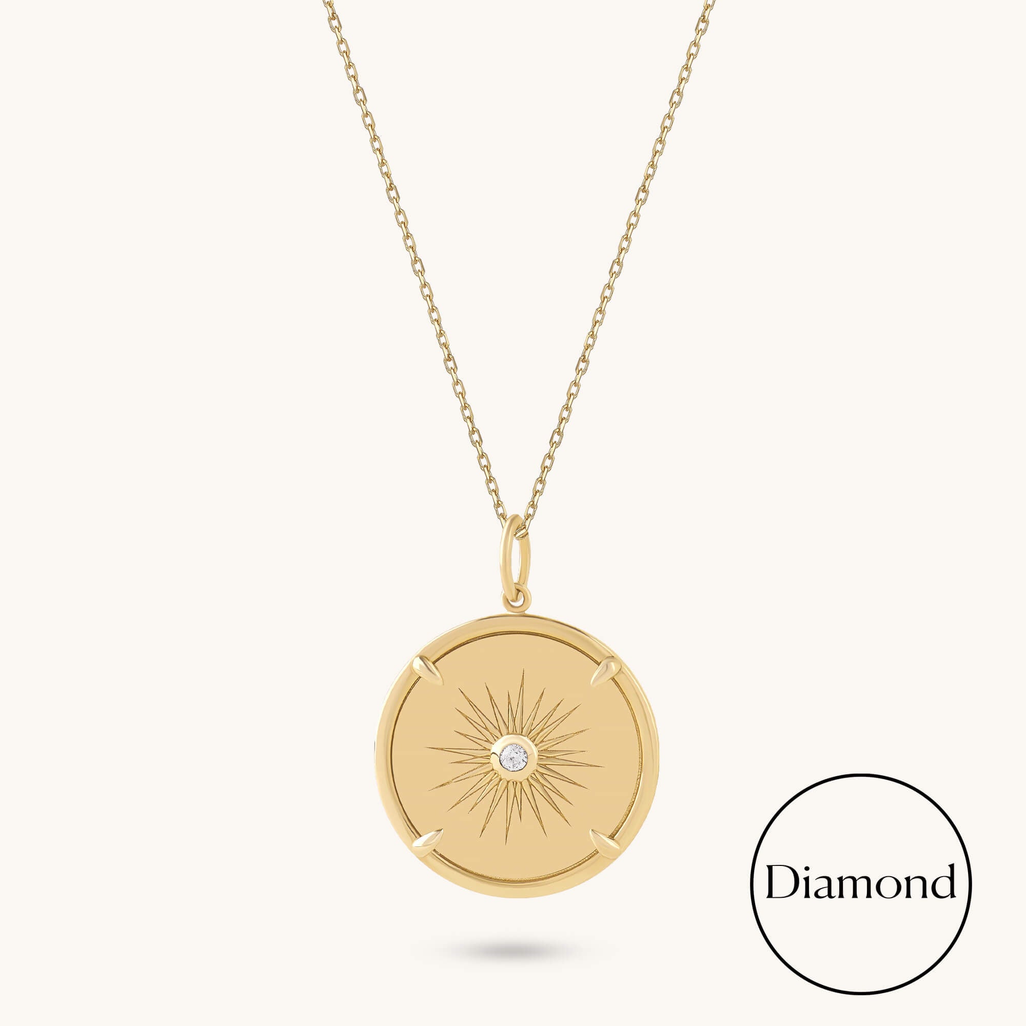 Starburst Diamond Coin Necklace in Solid Gold