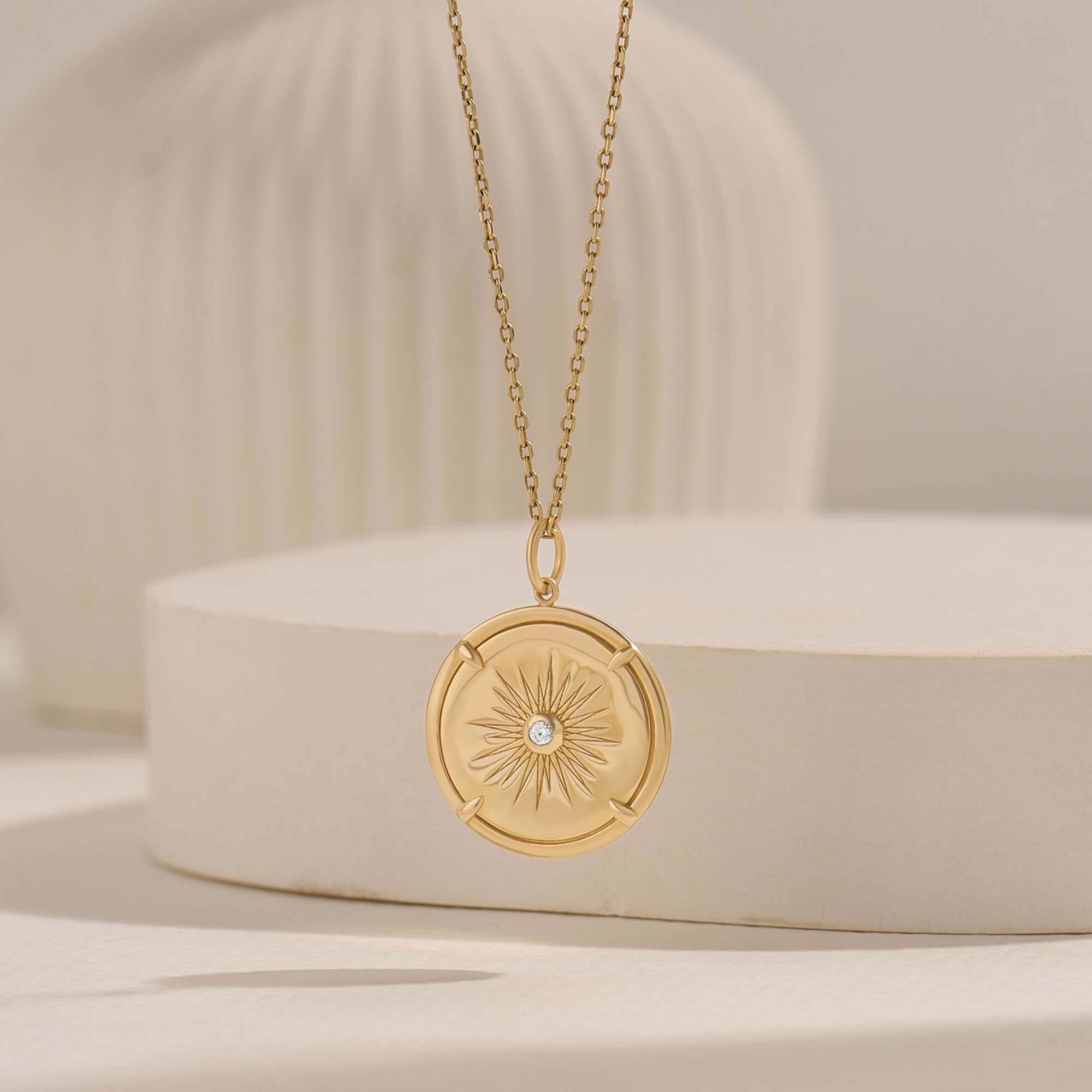 Starburst Diamond Coin Necklace in Real Yellow Gold