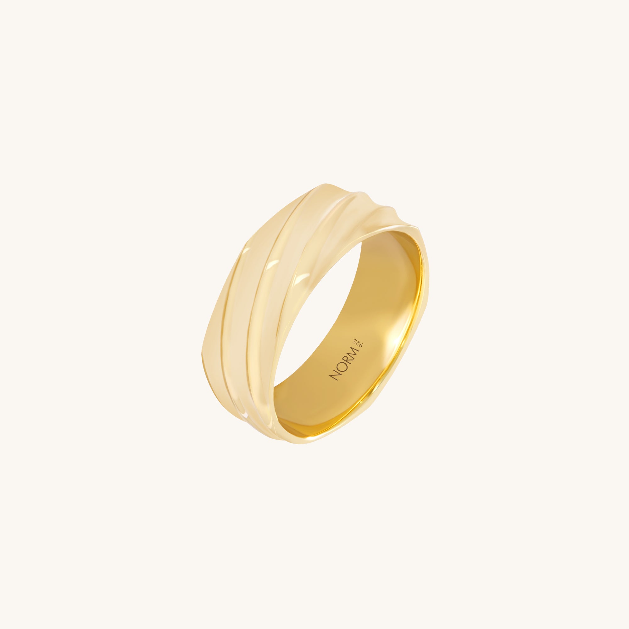 Striped Wide Band Ring in Yellow Gold Vermeil on 925 Sterling Silver