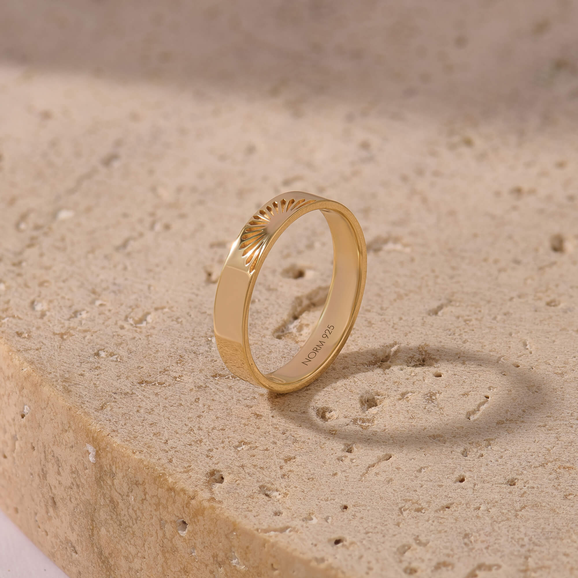 Sunrise Motif Gold Vermeil Band Ring