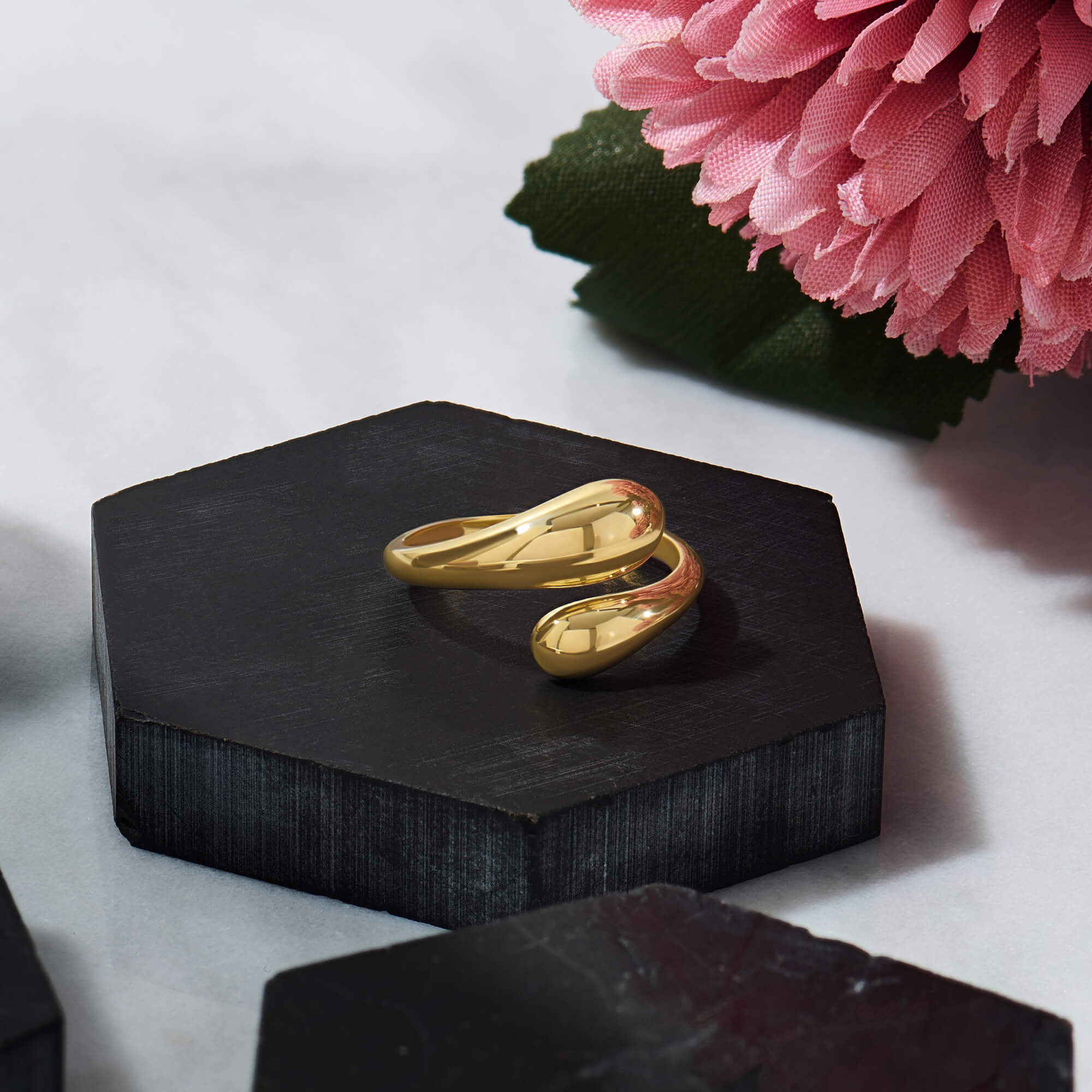 Teardrop Shaped Ring in 24K Gold Plated Vermeil on Sterling Silver