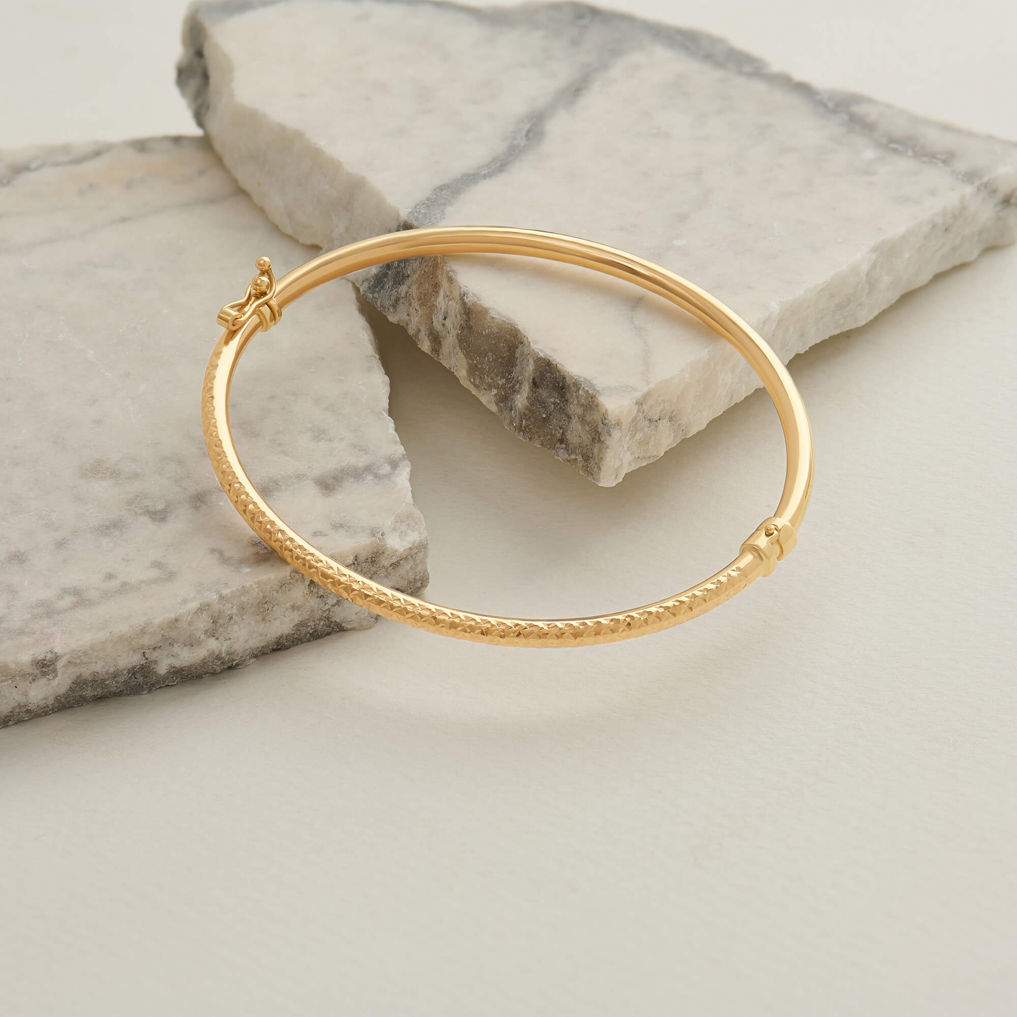 Textured Bangle Bracelet in 14K Real Yellow Gold