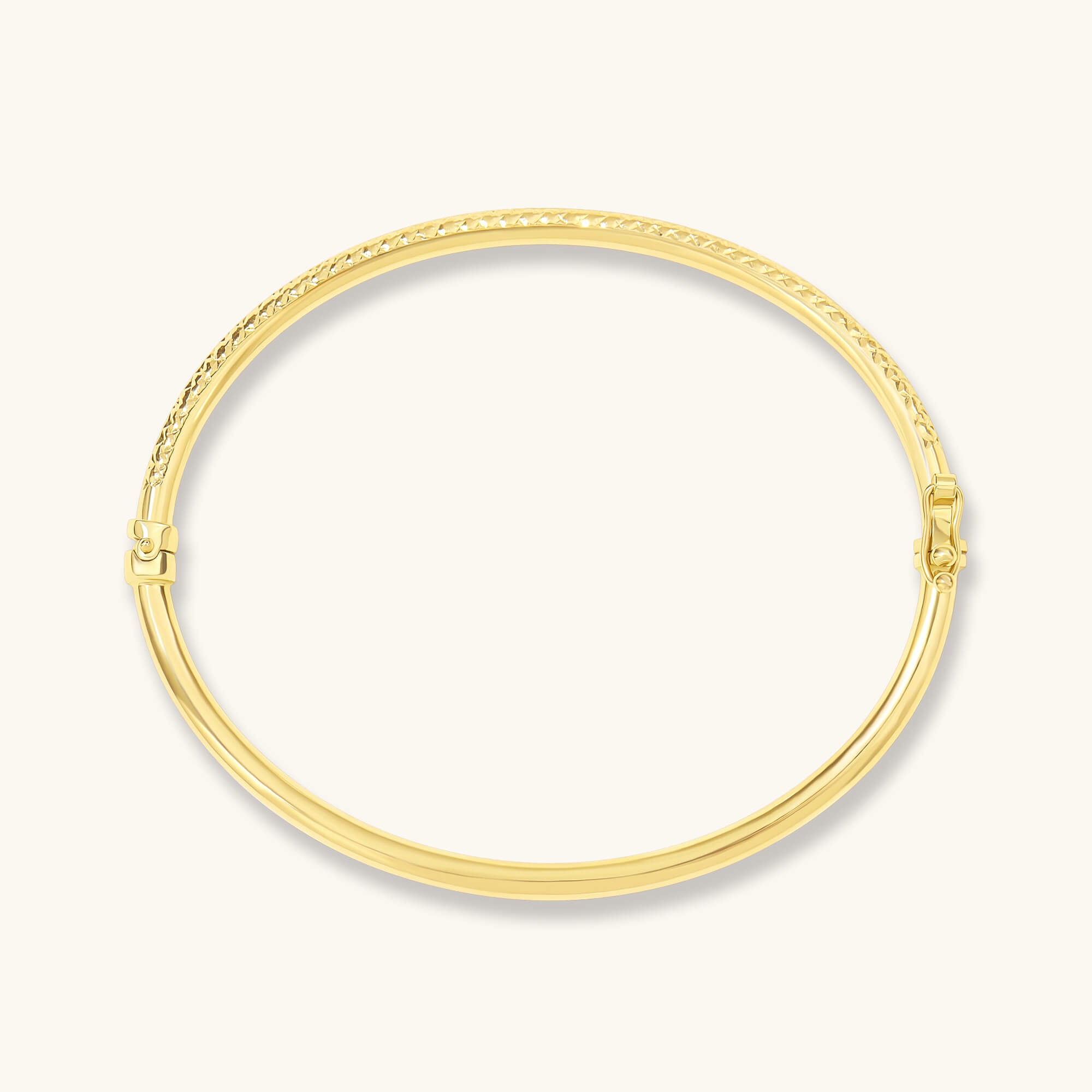 Texture Detailed Bangle Bracelet in 14K Solid Yellow Gold
